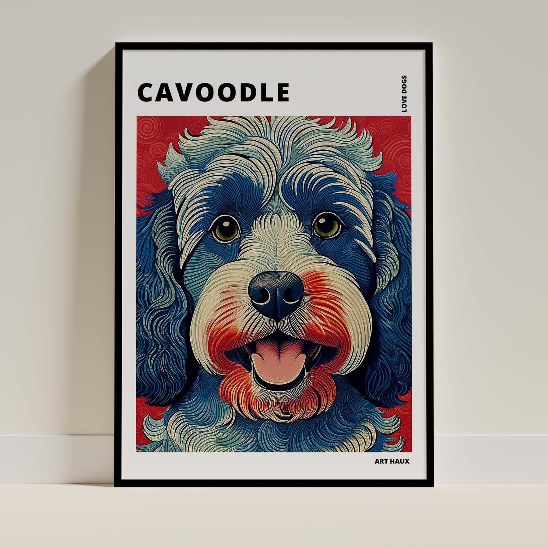 Cavoodle Hokusai Japanese Inspired Dog Series with Text image 0