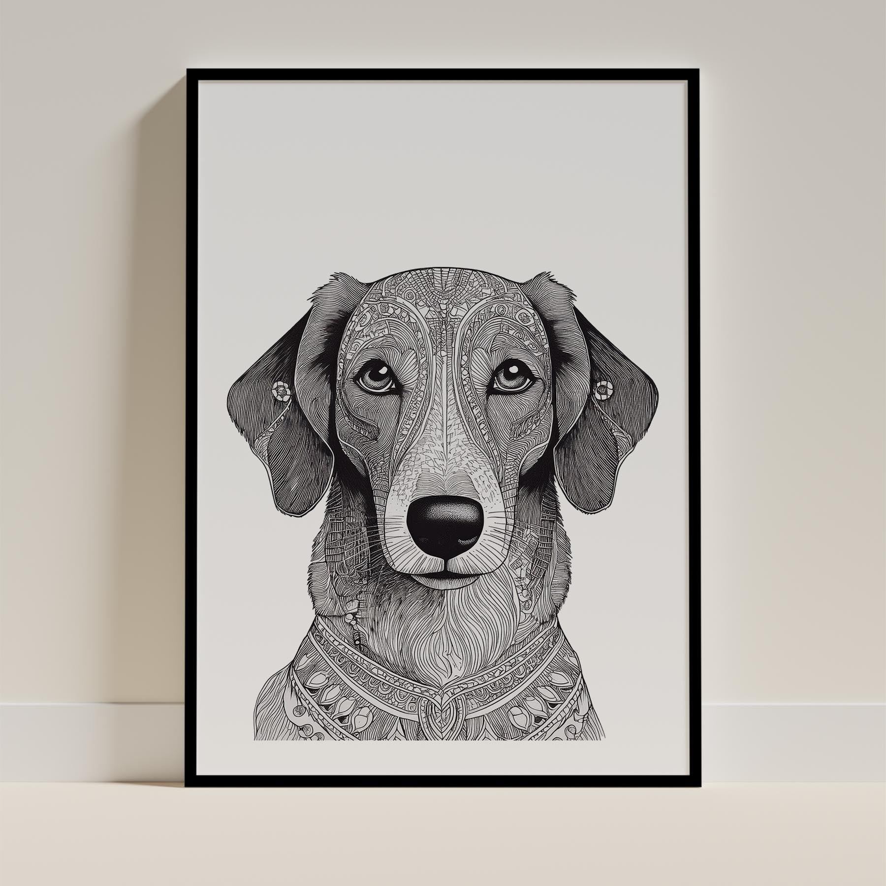 Borzoi Mandala Black and White Dog Series image 0