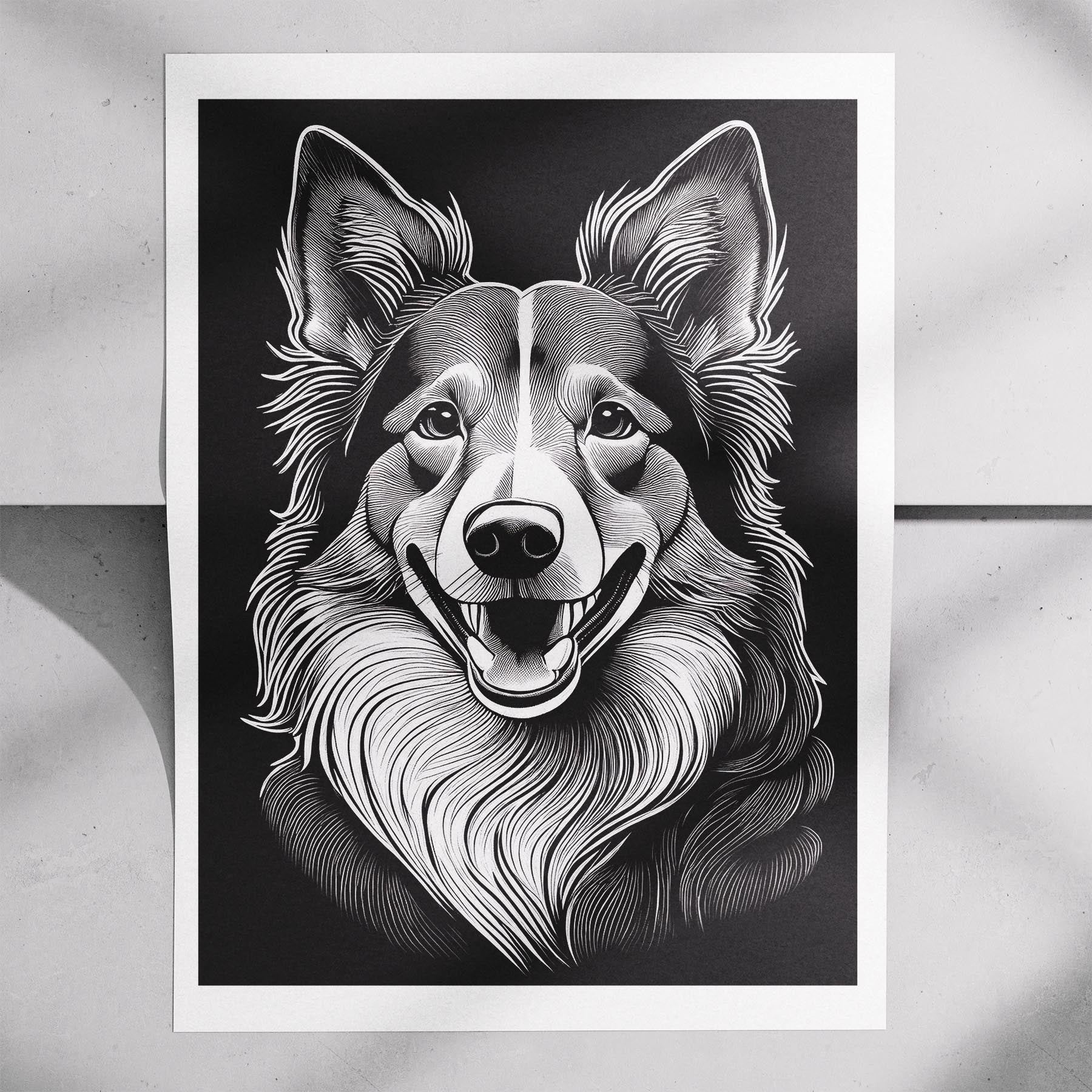 Shetland Sheepdog Line Dog Series in Black and White image 7