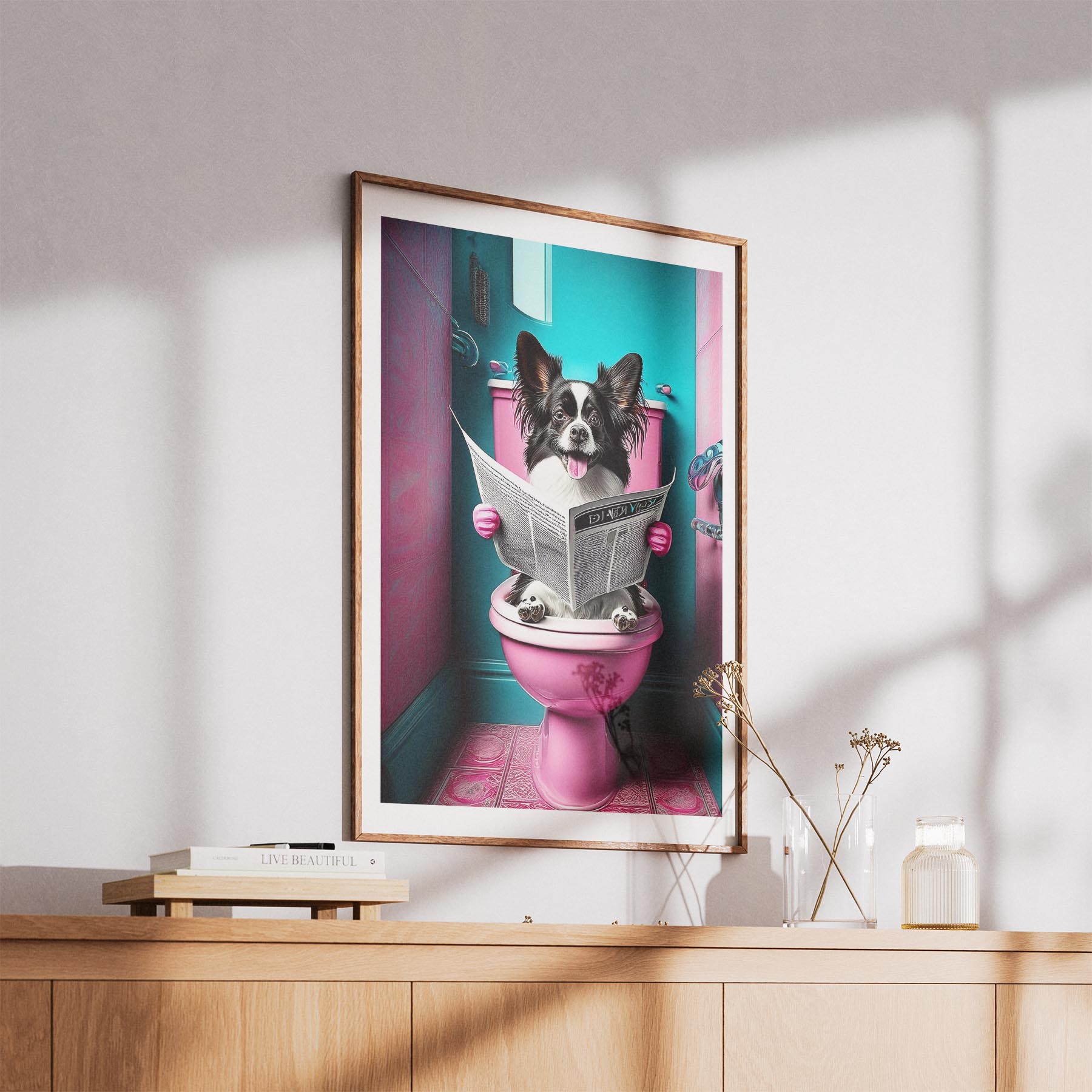 Papillon Toilet Dogs PInk and Turquise image 5