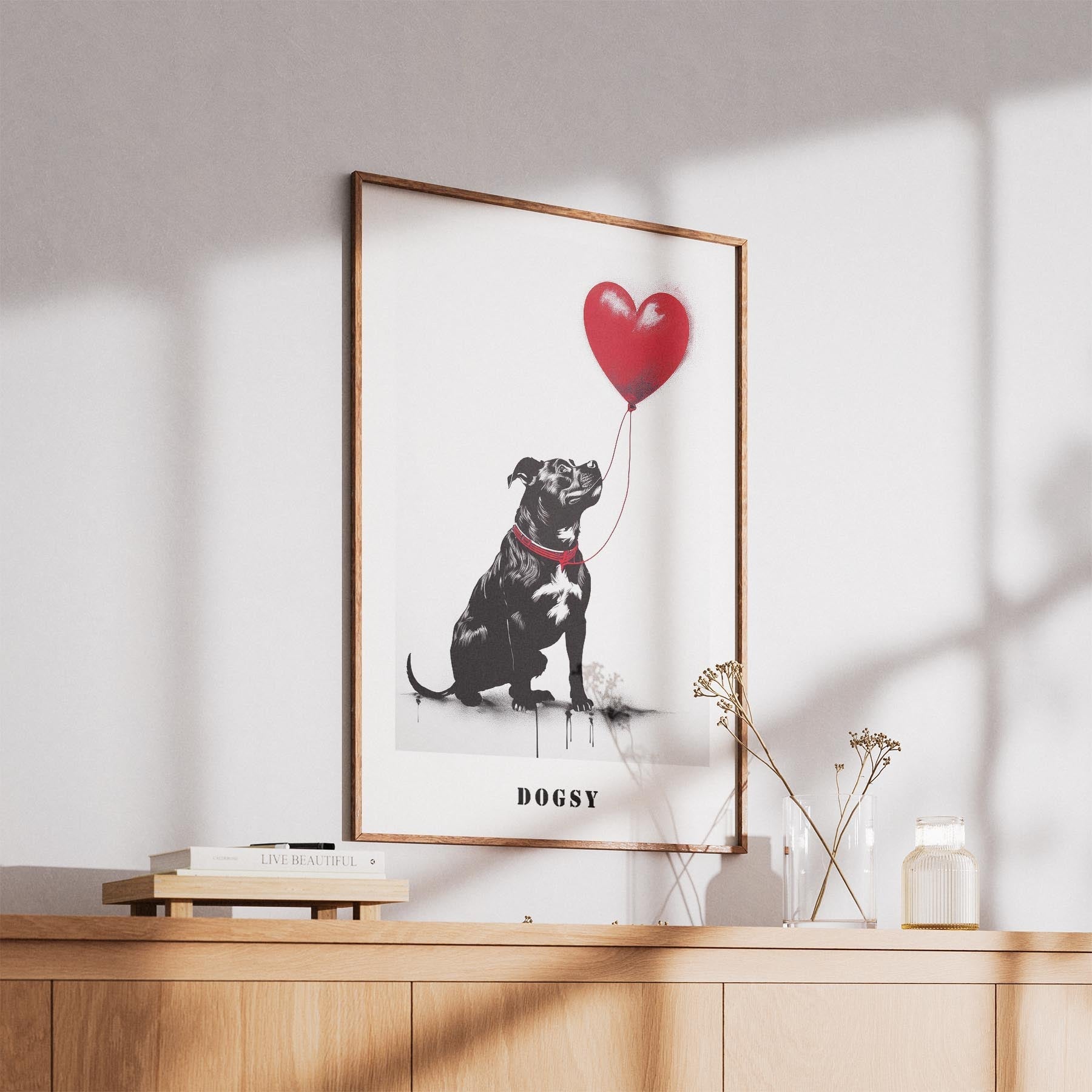 Staffordshire Bull Terrier DOGSY Series inspired by the Art of Banksy with text image 5