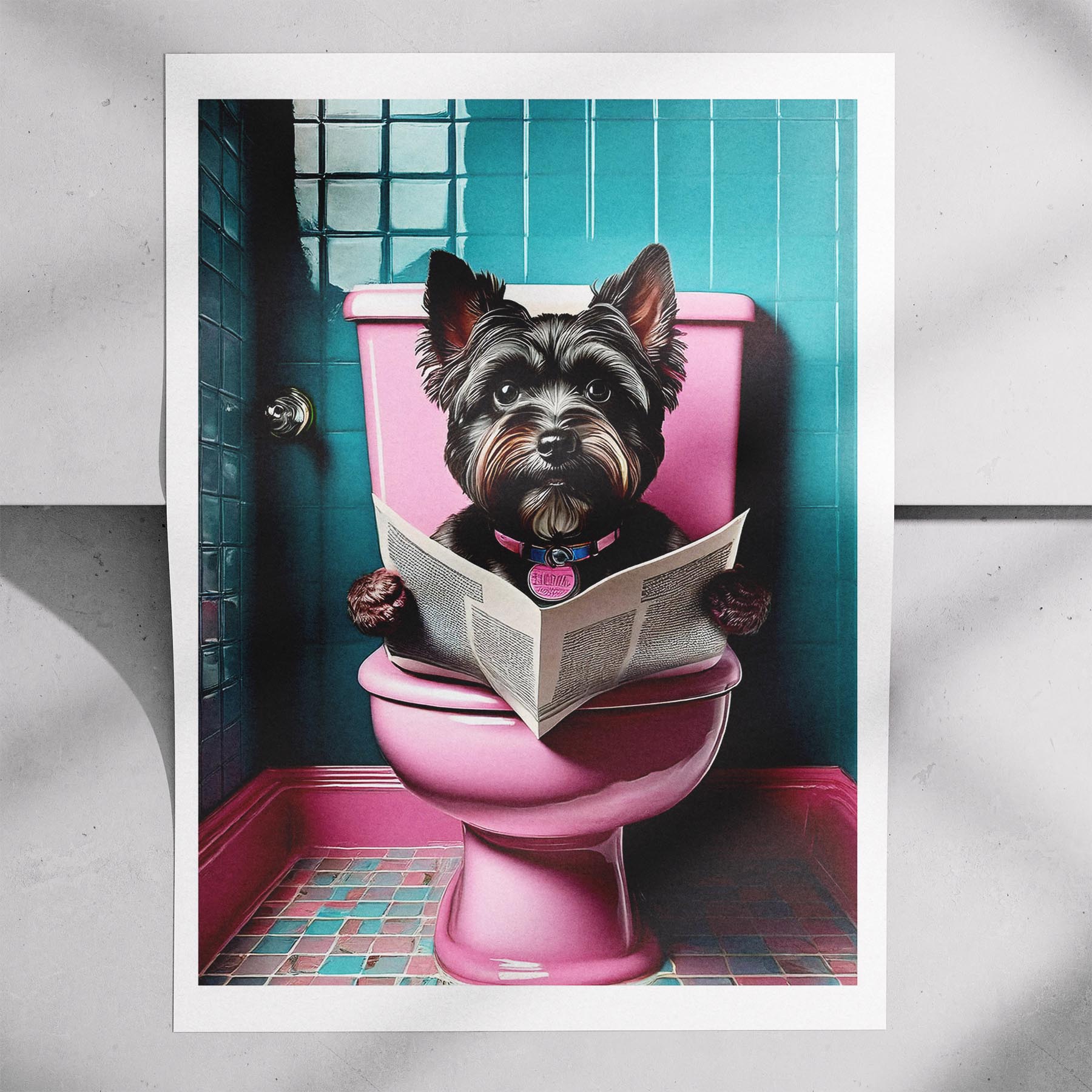 Yorkshire Terrier Toilet Dogs PInk and Turquise ! This kitschy, colourful Yorksh image 4