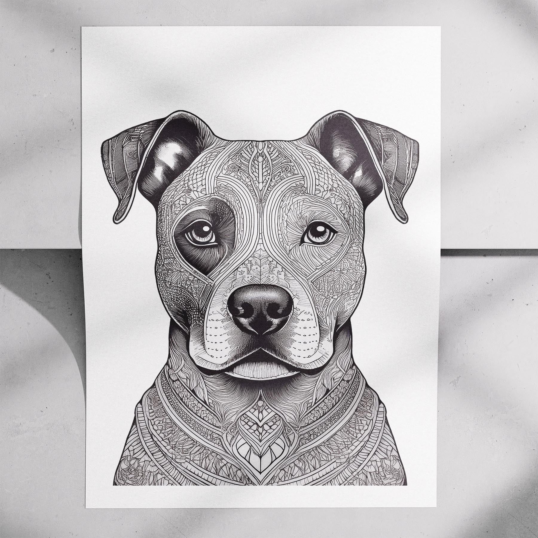 American Staffordshire Terrier Mandala Black and White Dog Series image 7