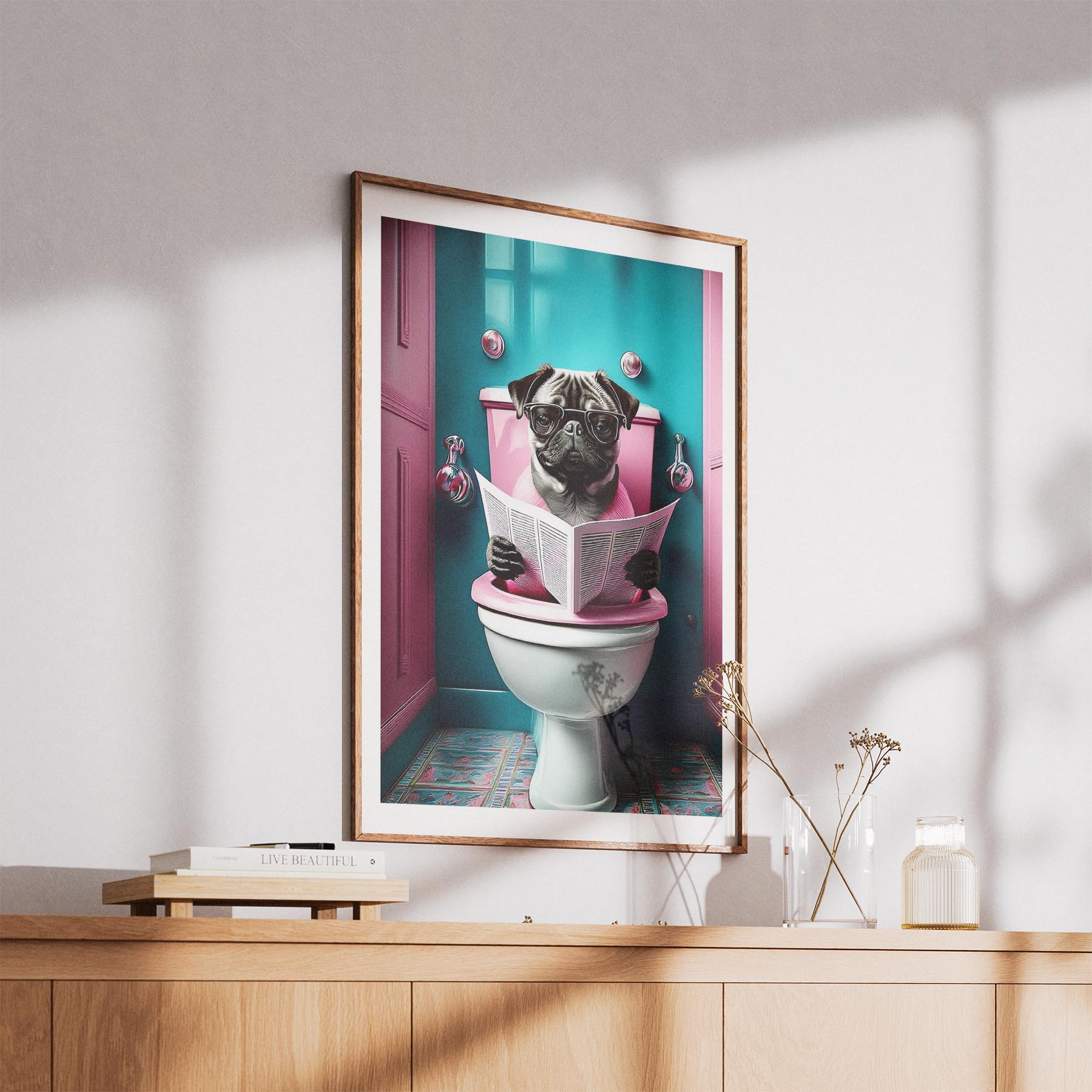 Pug Toilet Dogs PInk and Turquise image 5