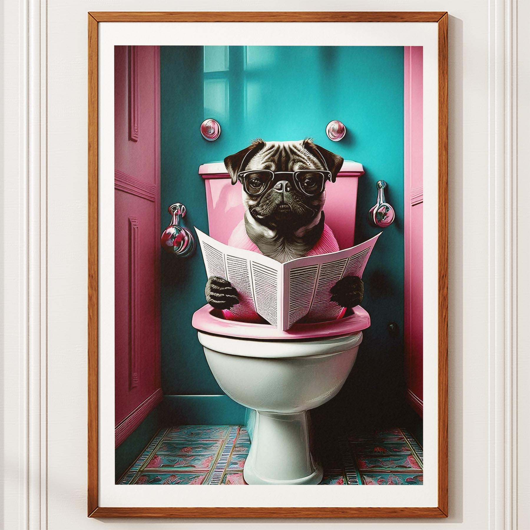 Pug Toilet Dogs PInk and Turquise image 10