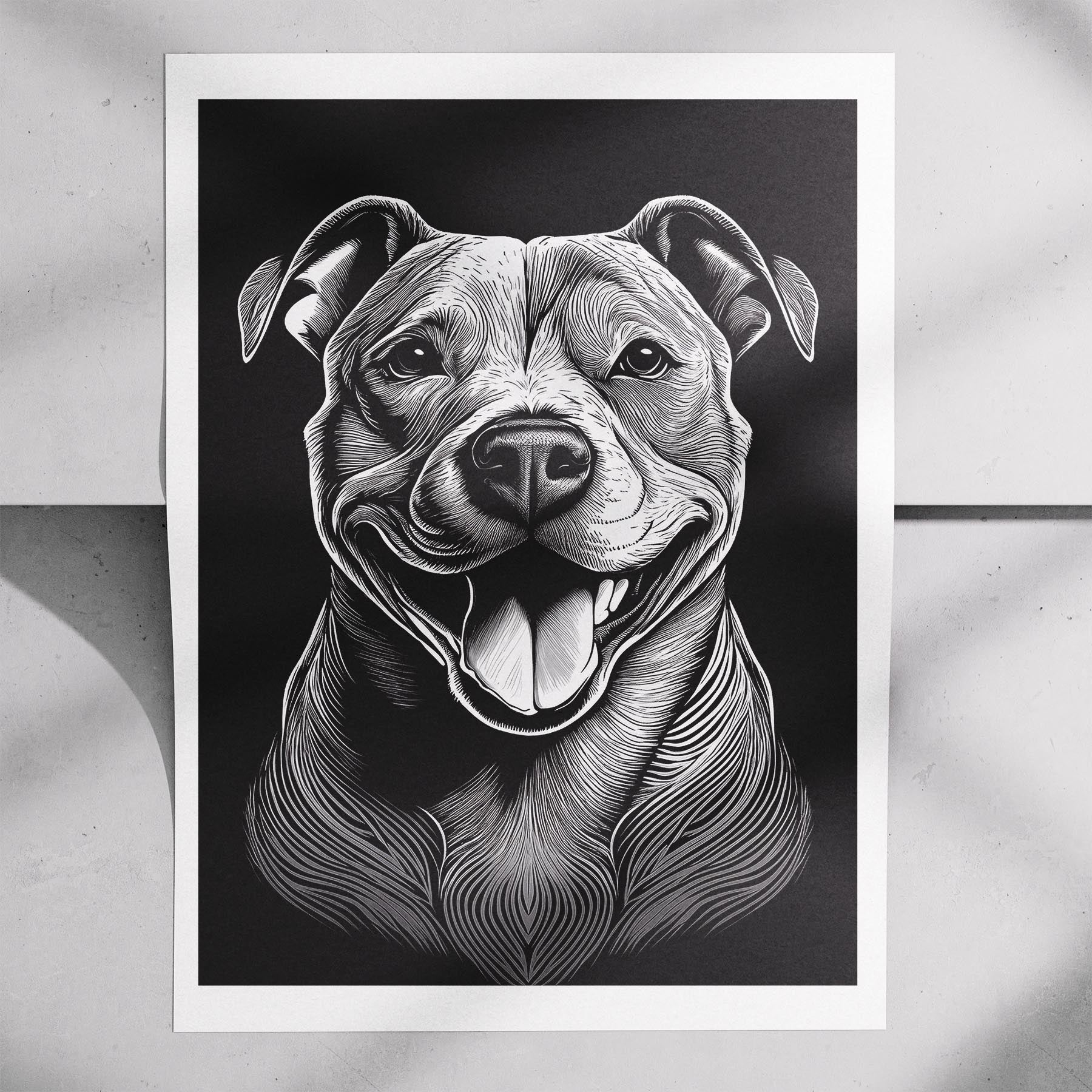 Staffordshire Bull Terrier Line Dog Series in Black and White image 7