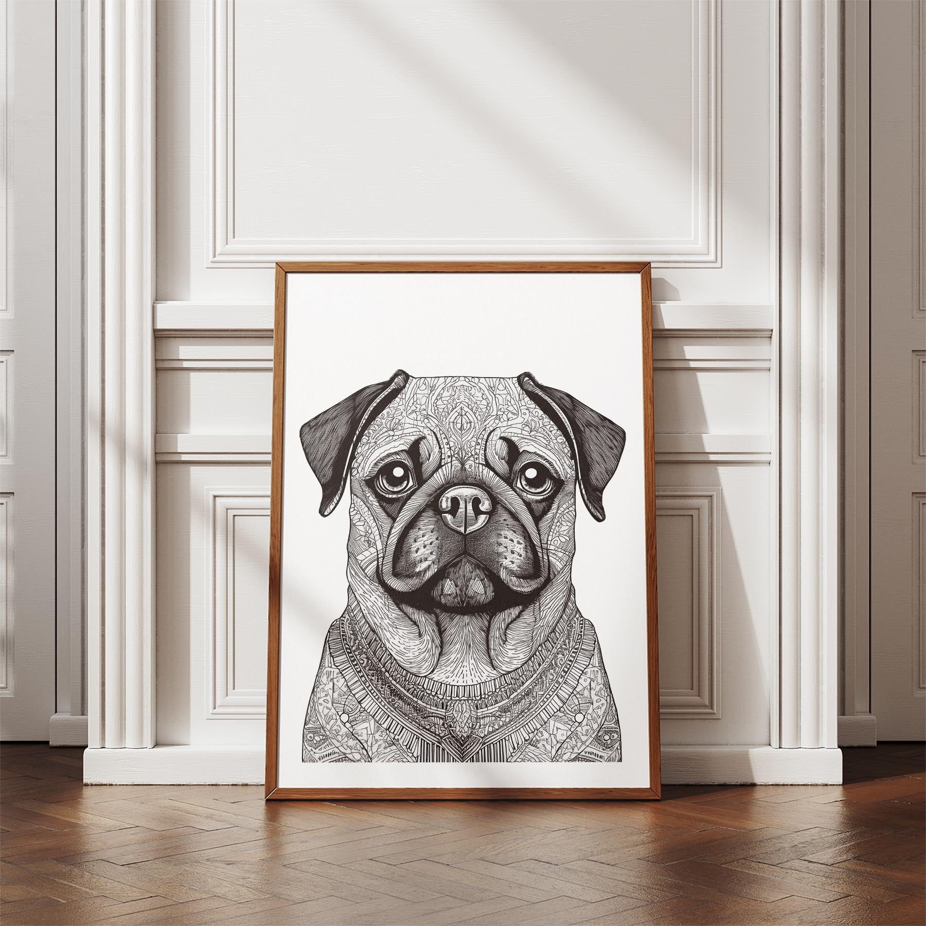 Pug Mandala Black and White Dog Series image 4