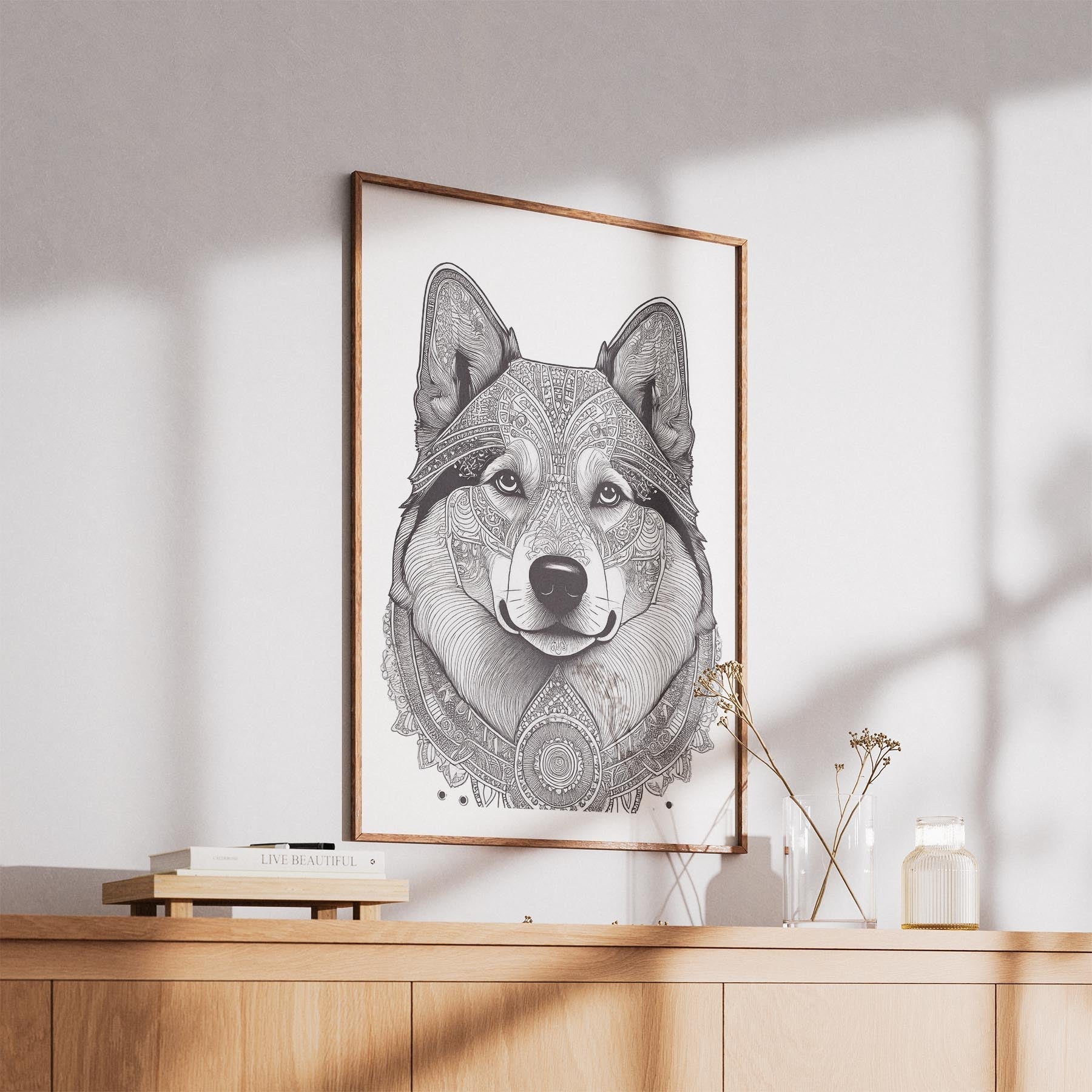 Finnish Lapphund Mandala Black and White Dog Series image 5