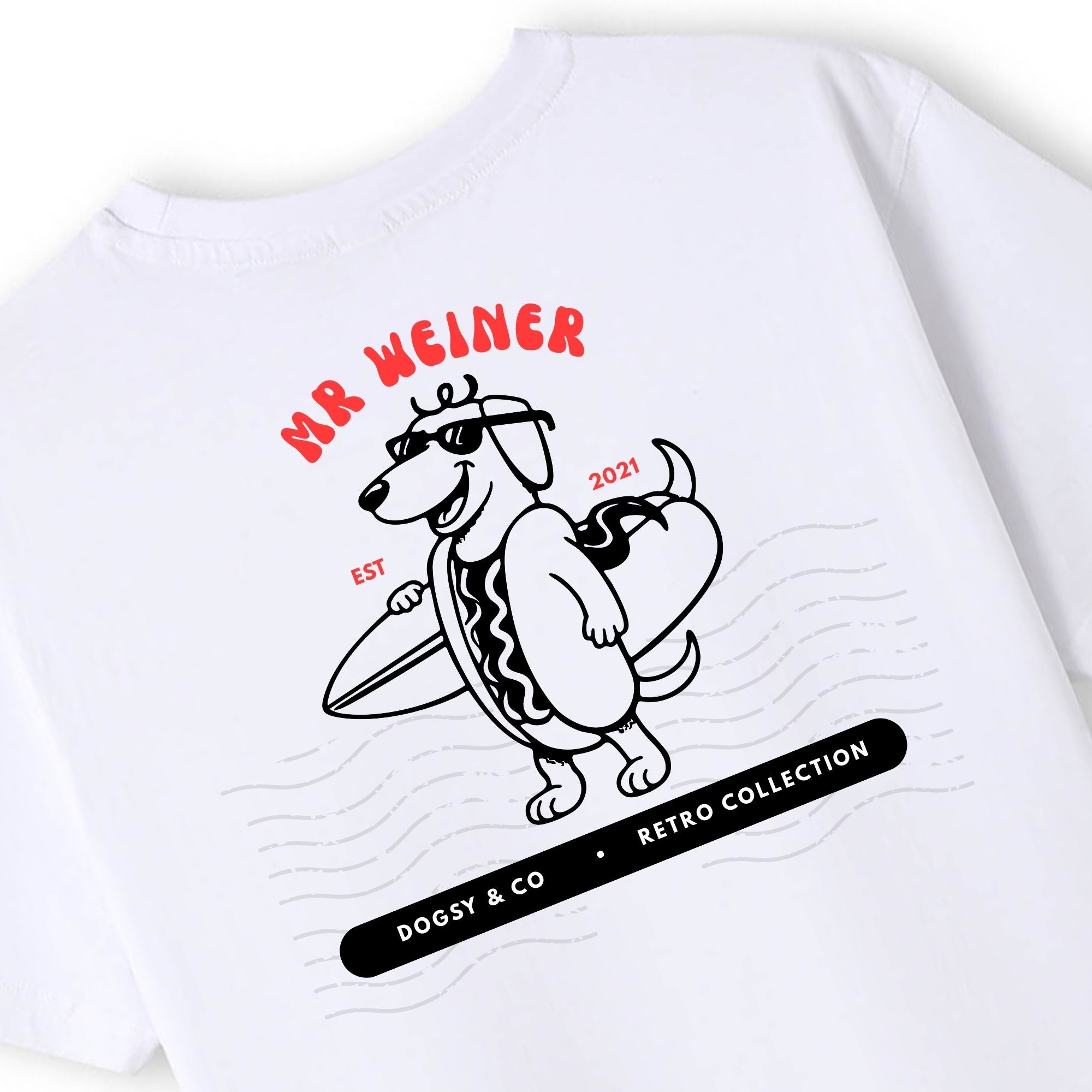 Mr Weiner Goes Surfing™ Funny Dachshund T‑Shirt | Dogsy & Co