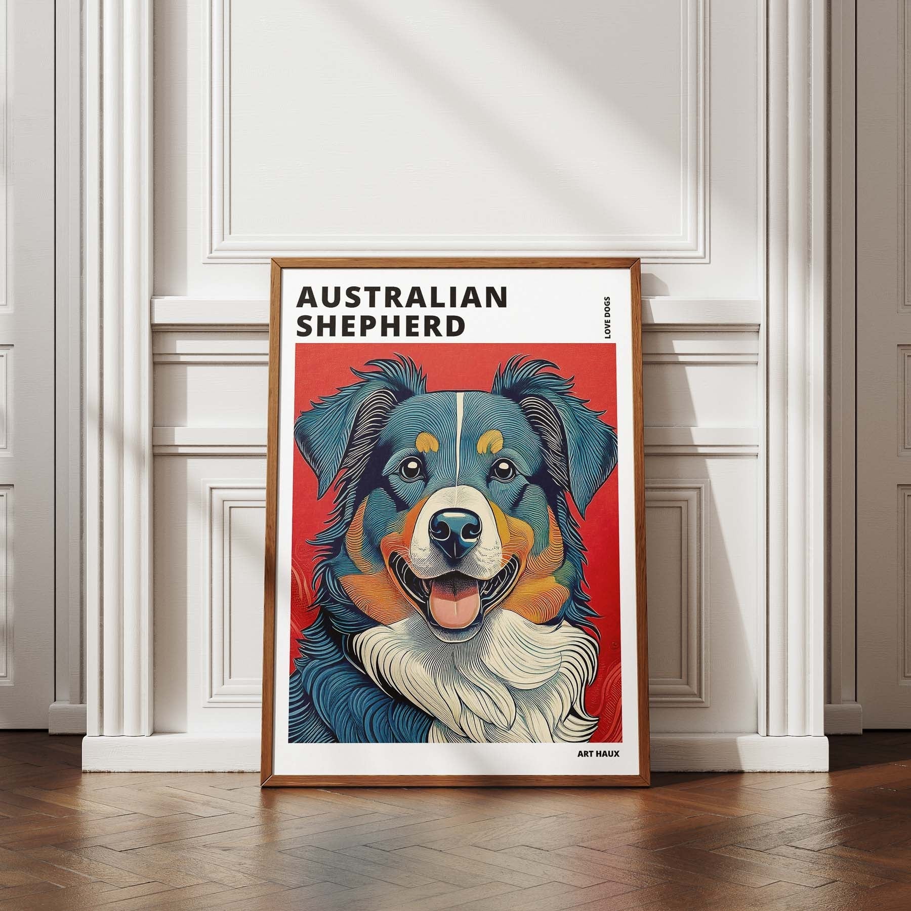 Australian Shepherd Hokusai Japanese Inspired Dog Series with Text image 4