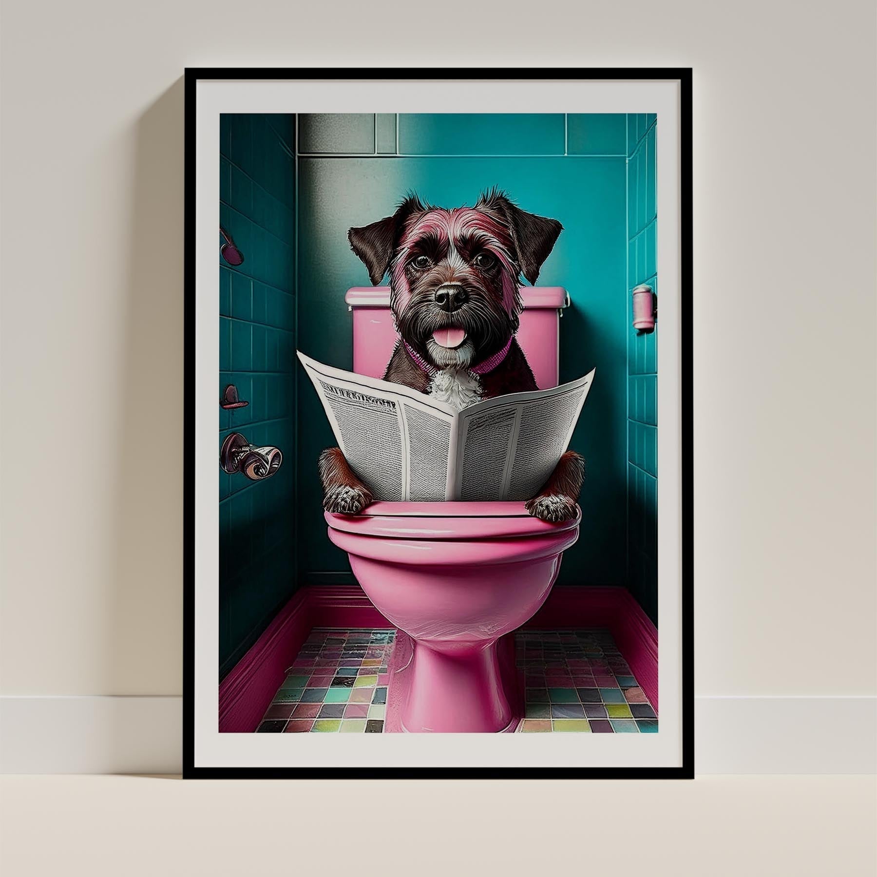 Border Terrier Toilet Dogs PInk and Turquise image 0