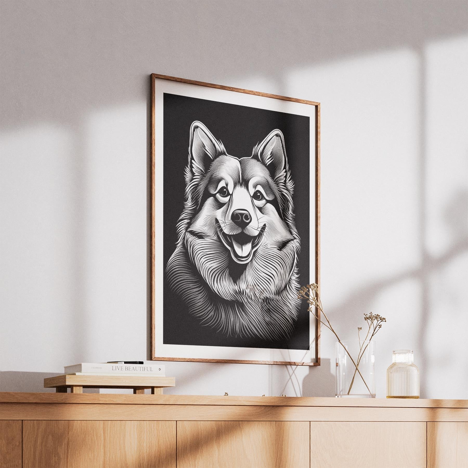 Finnish Lapphund Line Dog Series in Black and White image 5