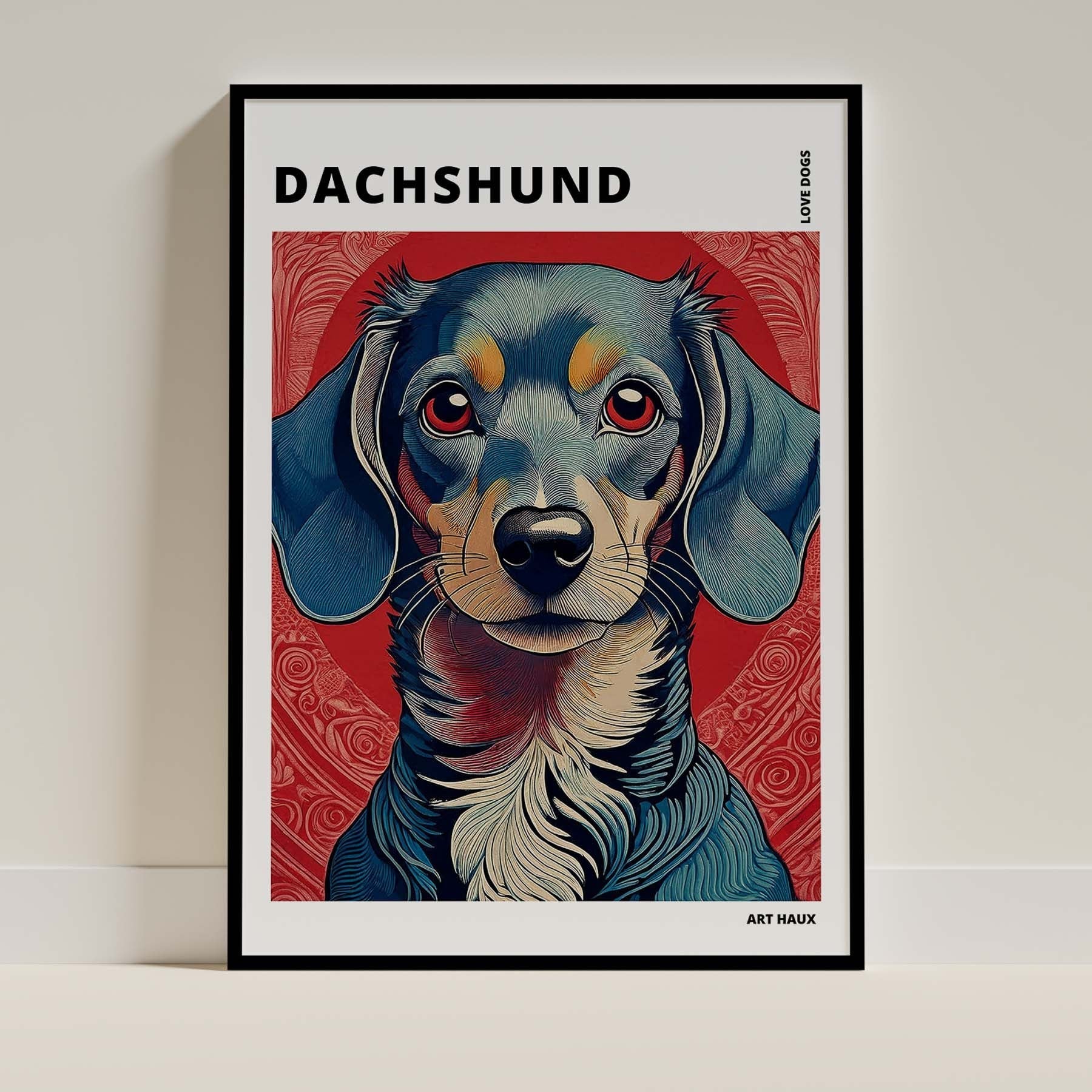 Dachshund Hokusai Japanese Inspired Dog Series with Text image 0