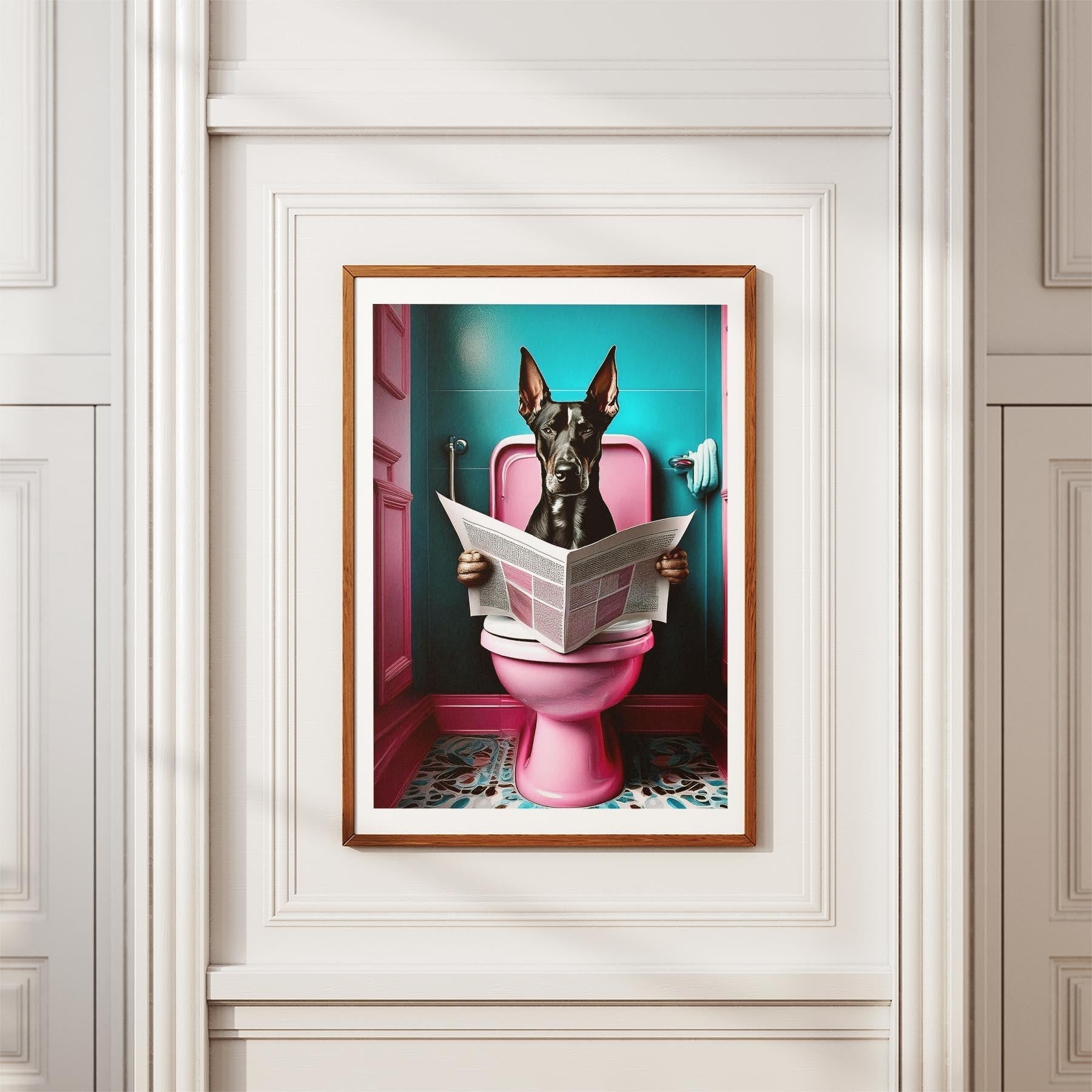 Doberman Toilet Dogs PInk and Turquise image 3
