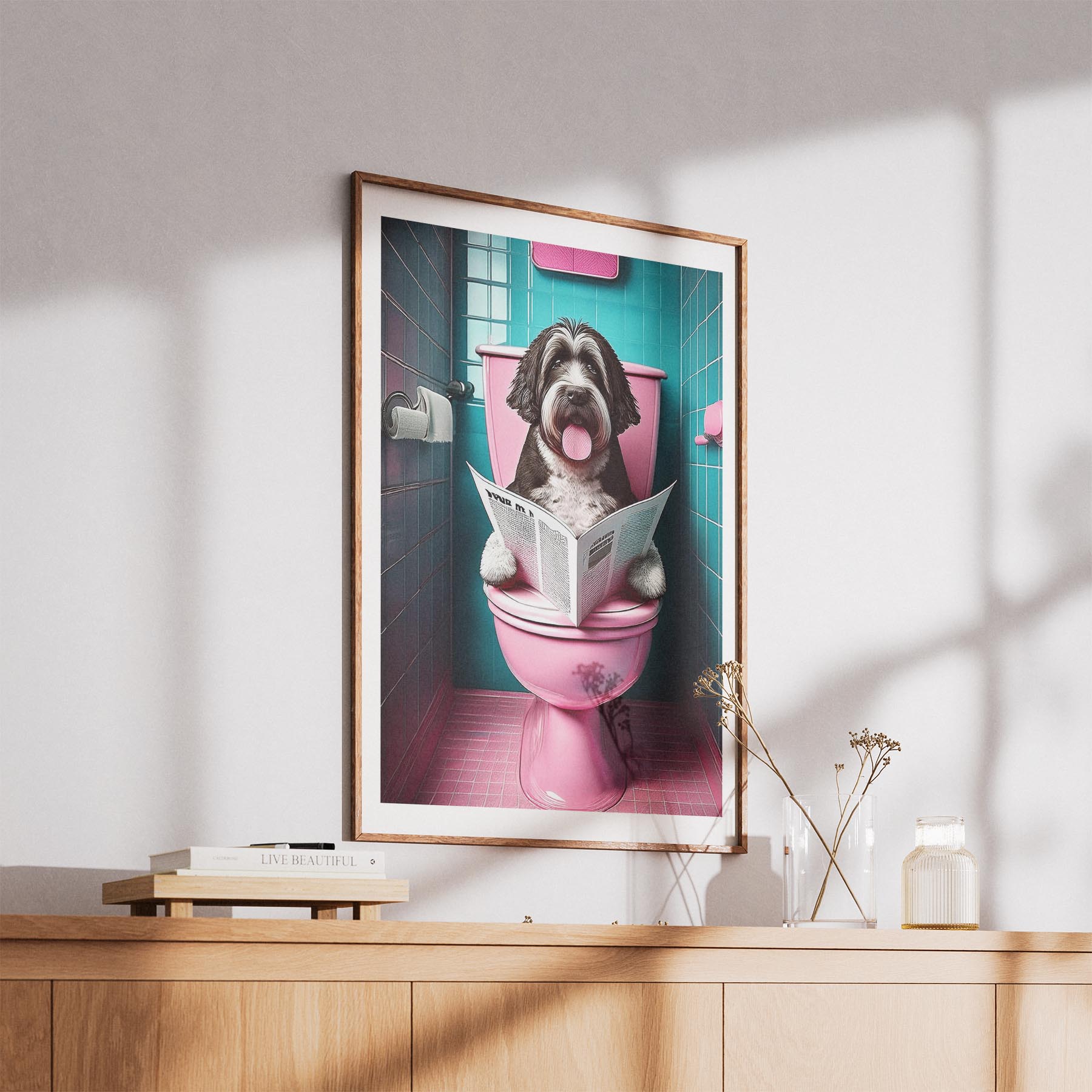 Old English Sheepdog Toilet Dogs PInk and Turquise image 5
