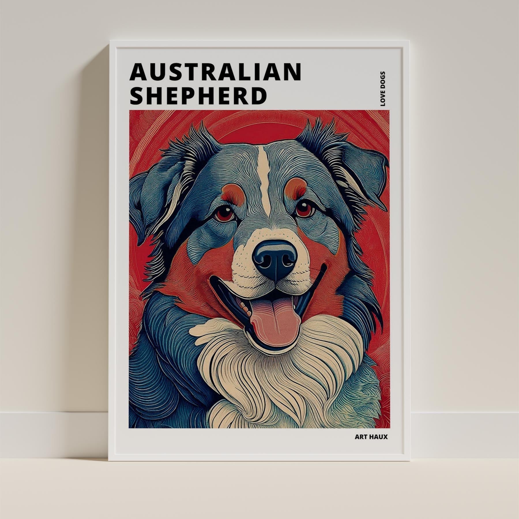 Australian Shepherd Hokusai Japanese Inspired Dog Series with Text image 8