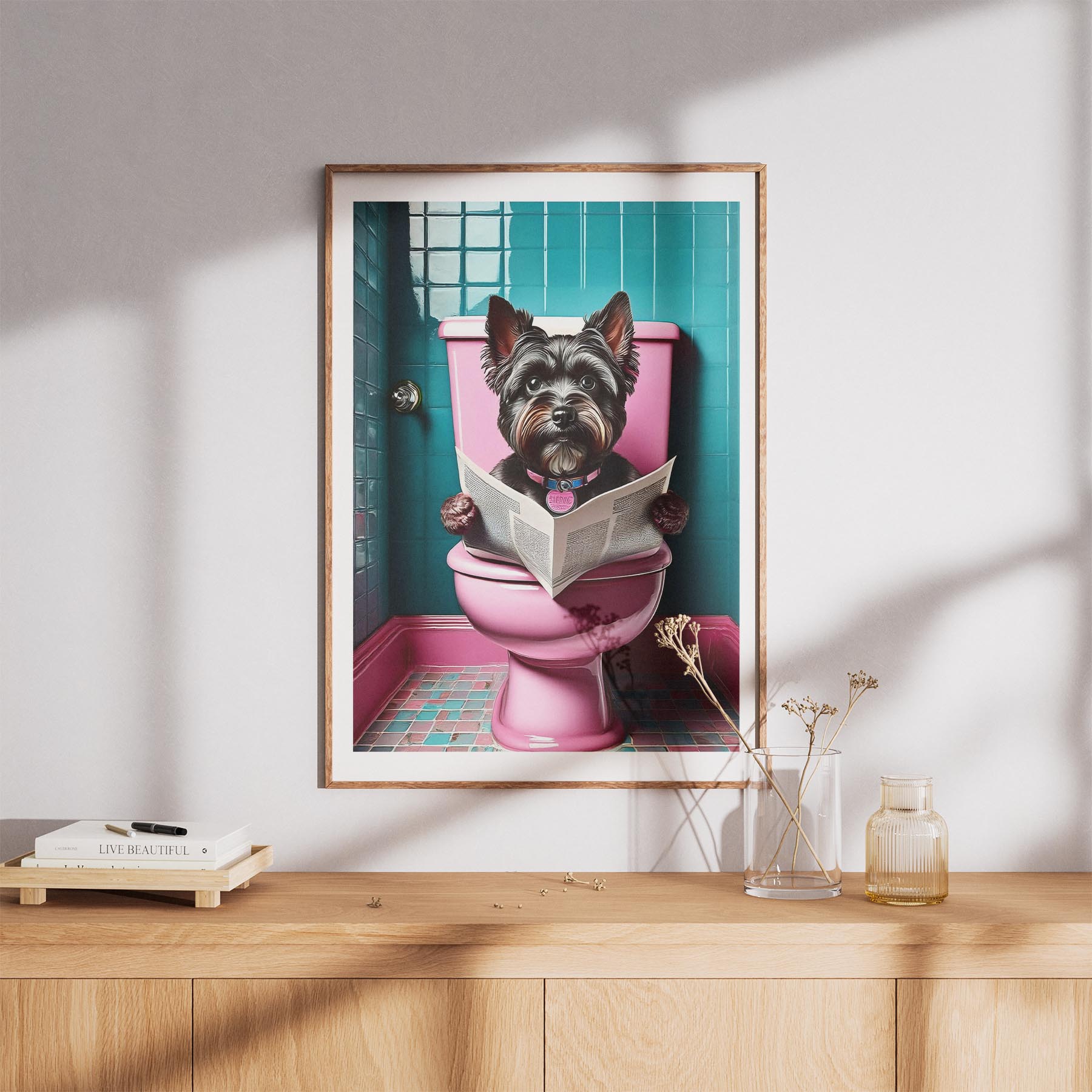Yorkshire Terrier Toilet Dogs PInk and Turquise ! This kitschy, colourful Yorksh image 3