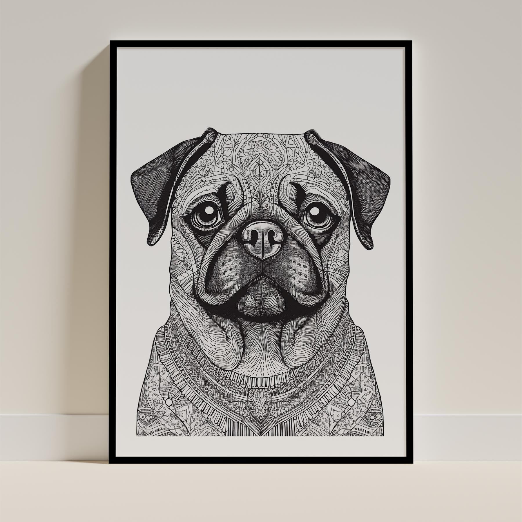 Pug Mandala Black and White Dog Series image 0