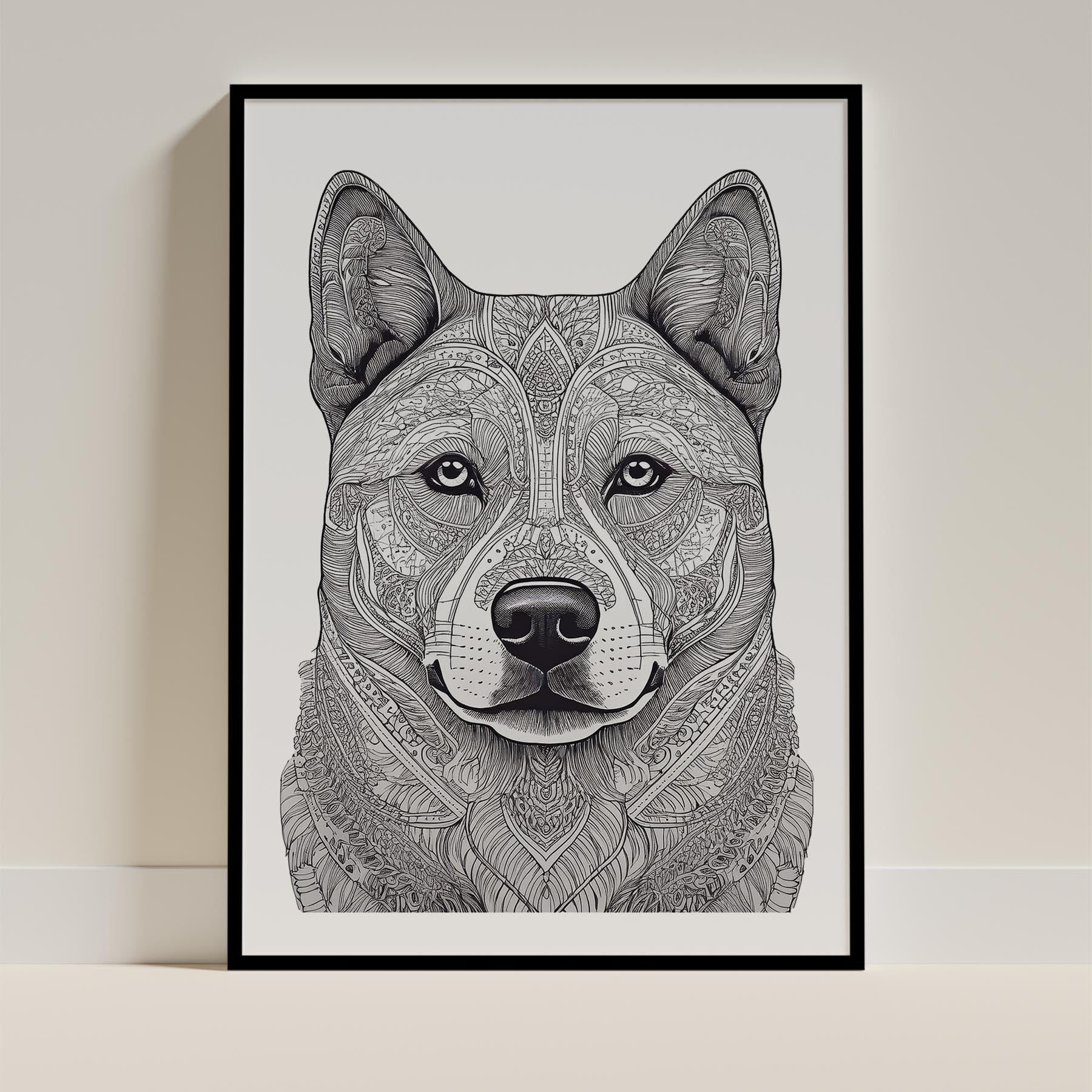 Akita Inu Mandala Black and White Dog Series image 0