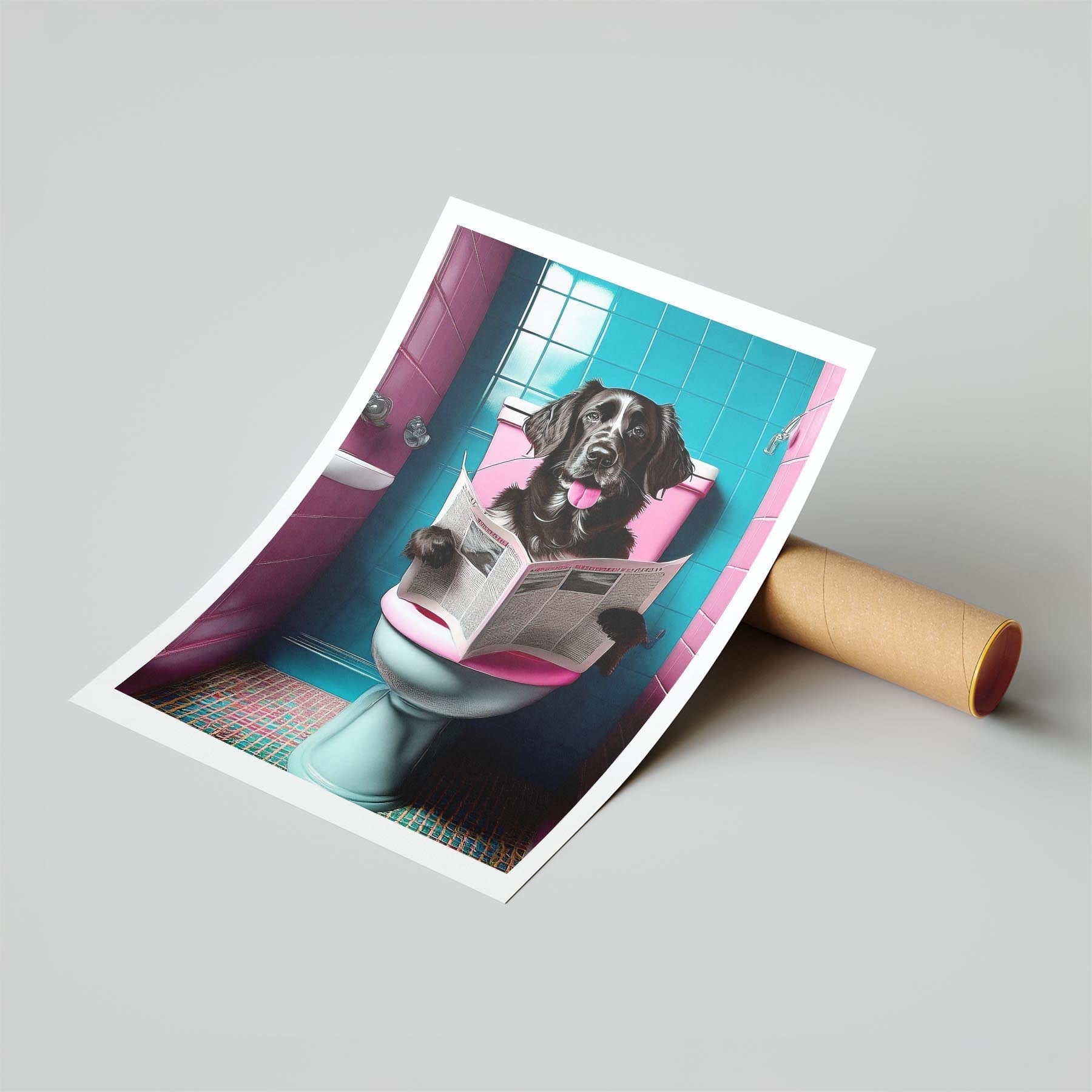 Curly Coated Retriever Toilet Dogs PInk and Turquise image 6