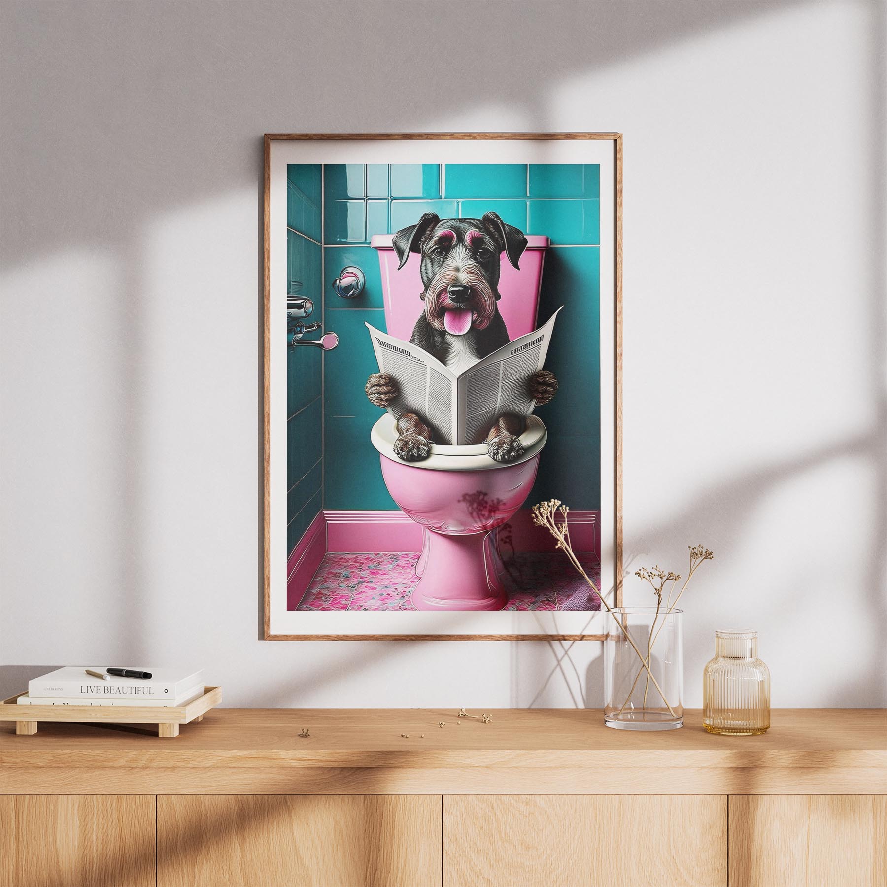 Airedale Toilet Dogs PInk and Turquise image 8