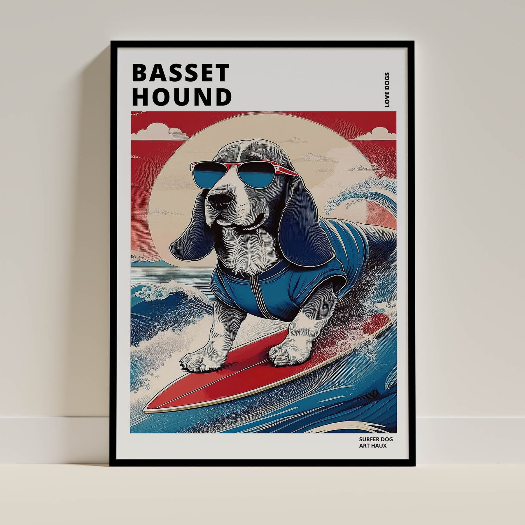 Basset Hound Hokosai Surfer Dogs 1 image 0