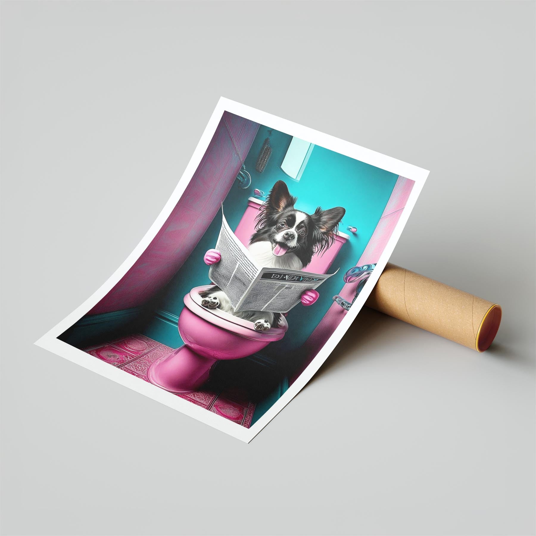 Papillon Toilet Dogs PInk and Turquise image 6