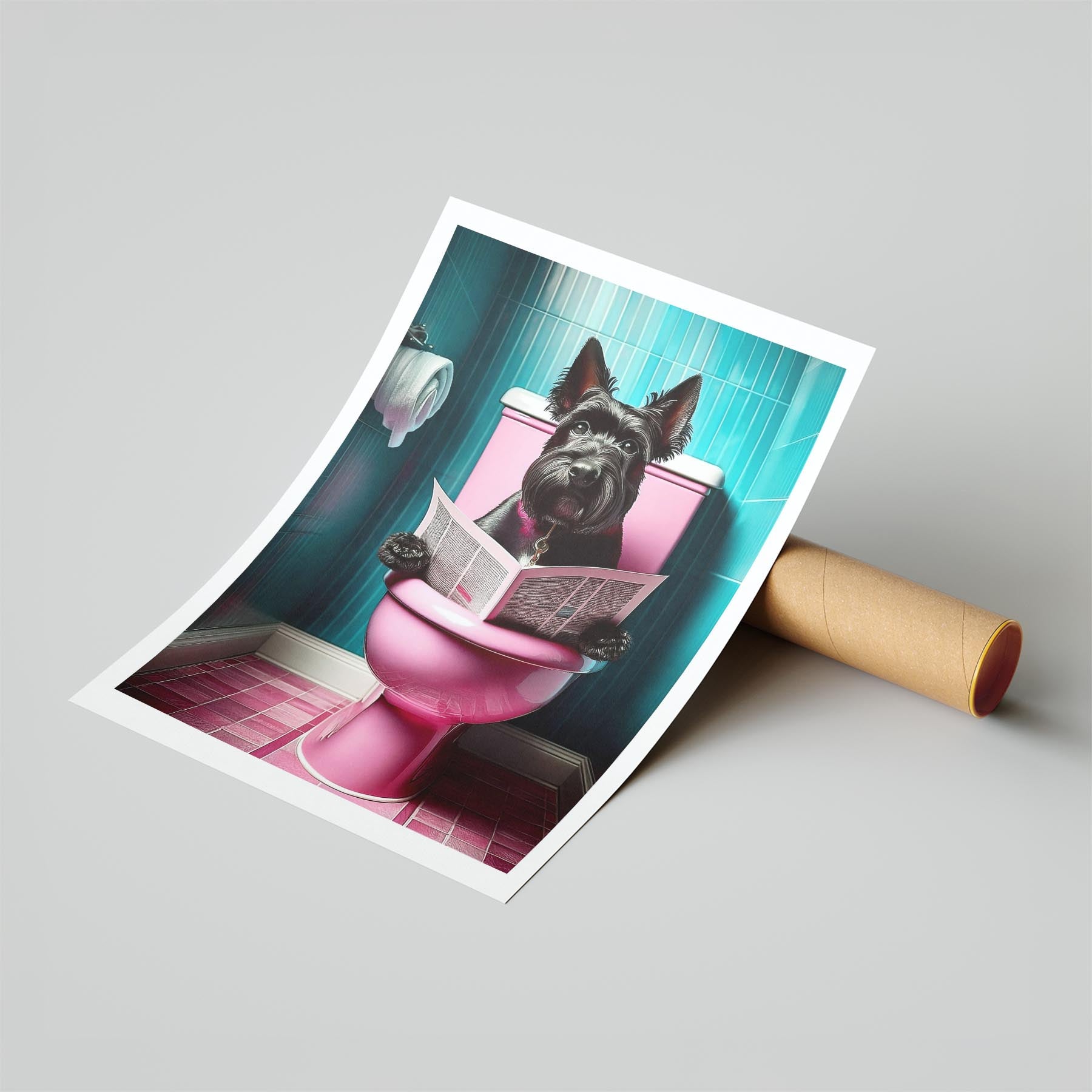 Black Russian Terrier Toilet Dogs PInk and Turquise image 6