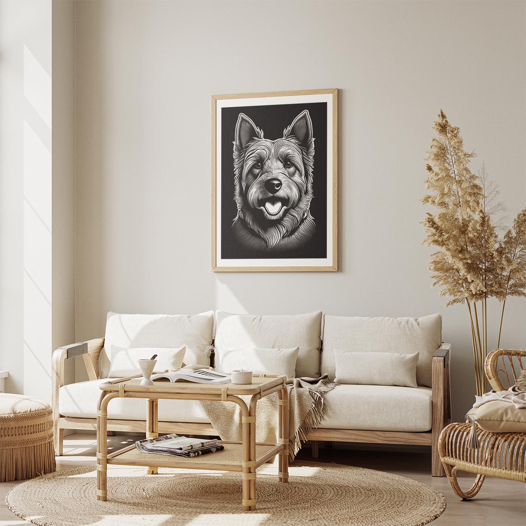 Australian Silky Terrier Line Dog Series in Black and White image 2