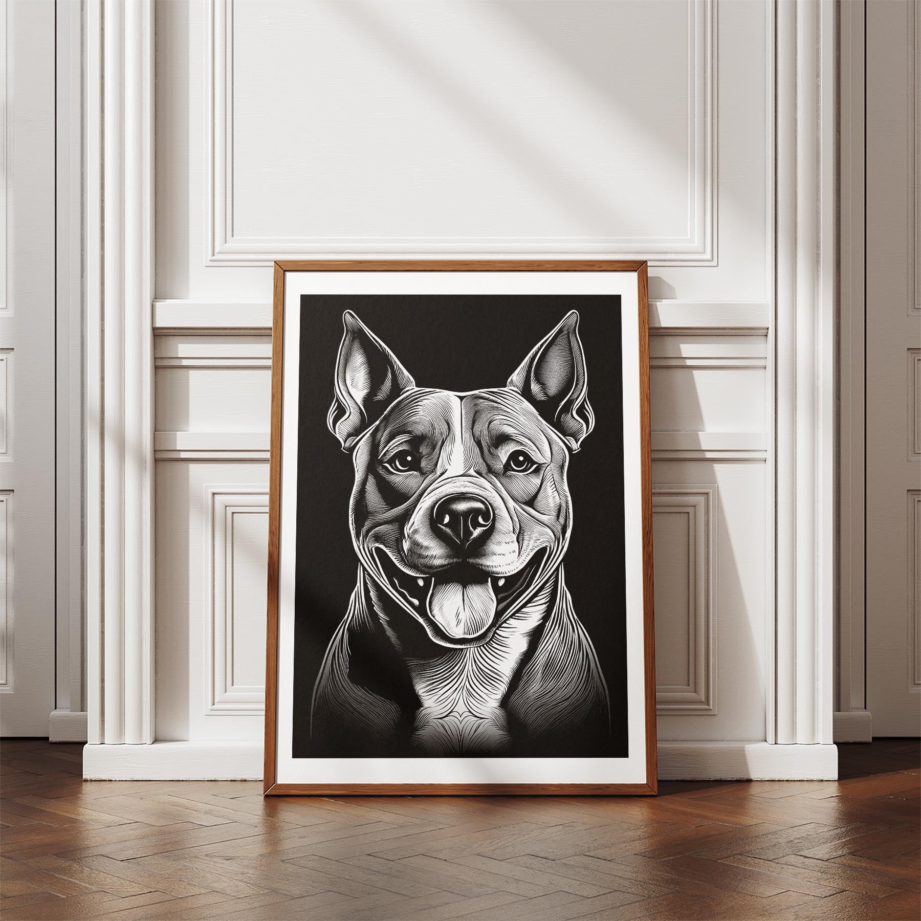 American Staffordshire Terrier Line Dog Series in Black and White image 4