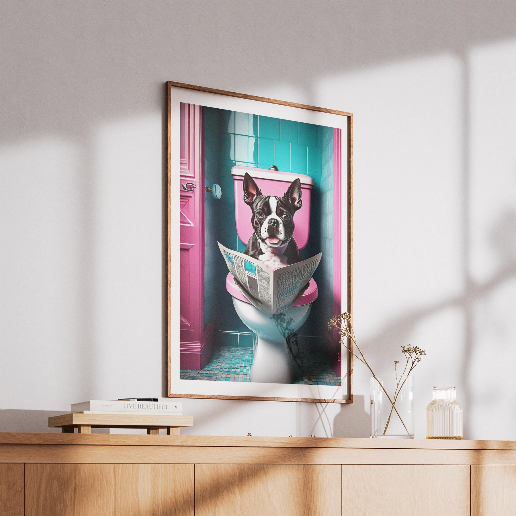 Boston Terrier Toilet Dogs PInk and Turquise image 5