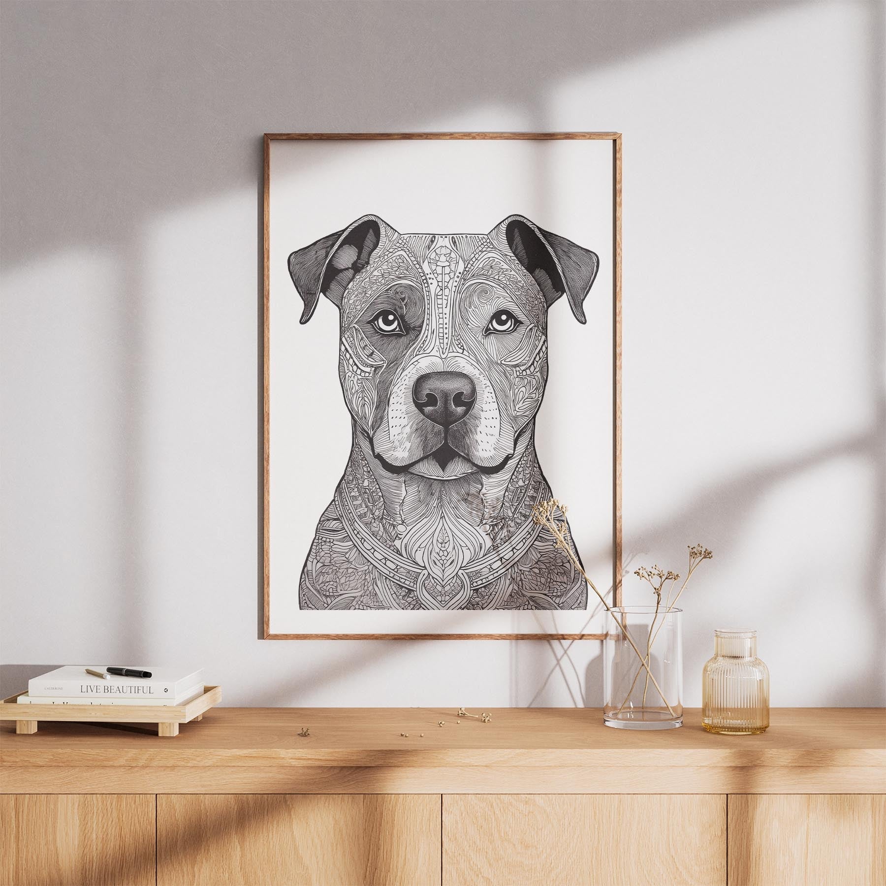 Staffordshire Bull Terrier Mandala Black and White Dog Series image 8