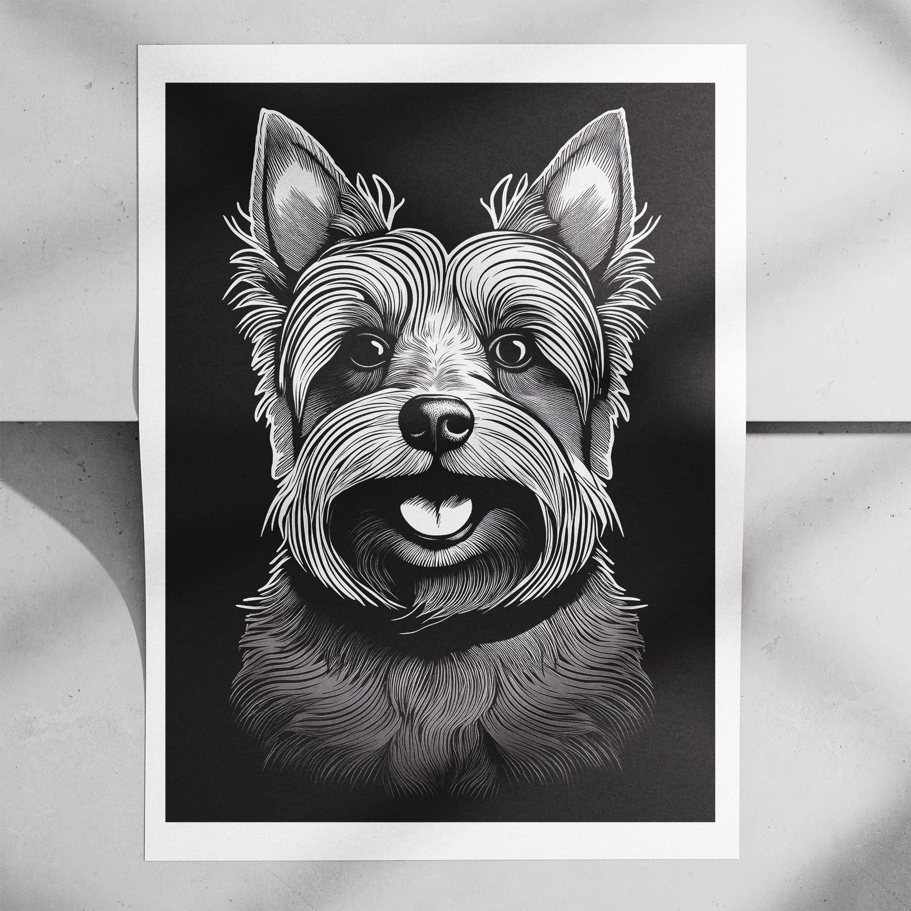 Yorkshire Terrier Line Dog Series in Black and White image 7