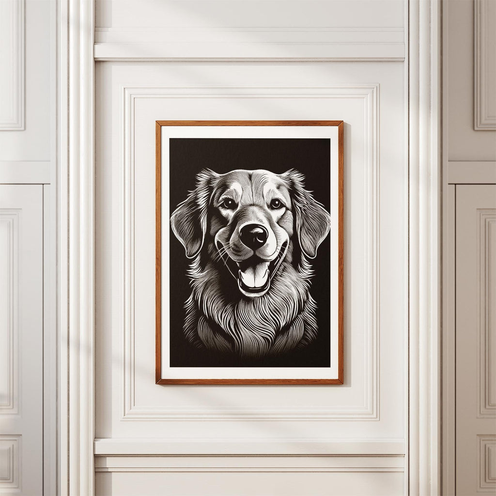 Golden Retriever Line Dog Series in Black and White image 3