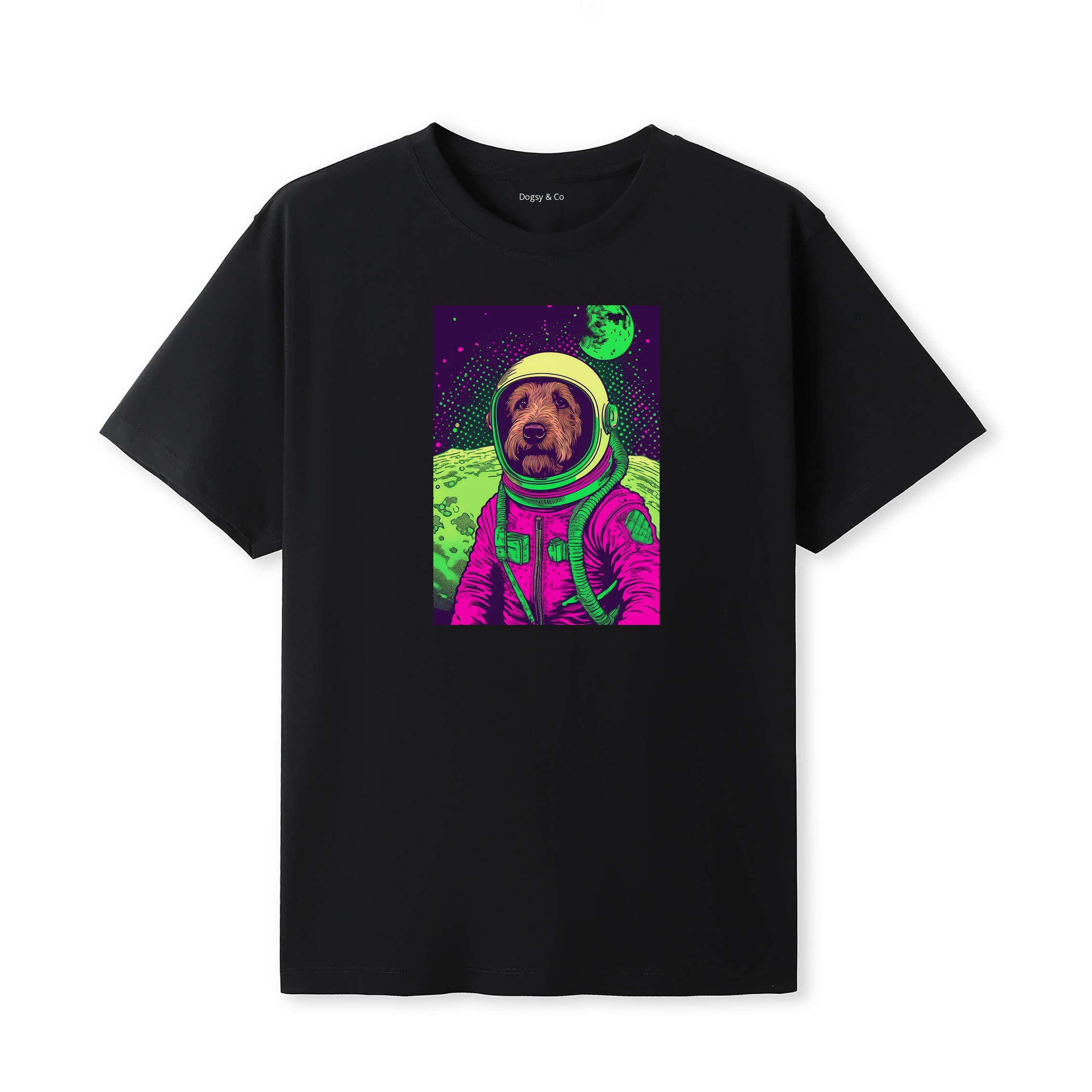 Airedale Terrier Space Dogs T-Shirt colourful astronaut dog artwork in a retro space design
