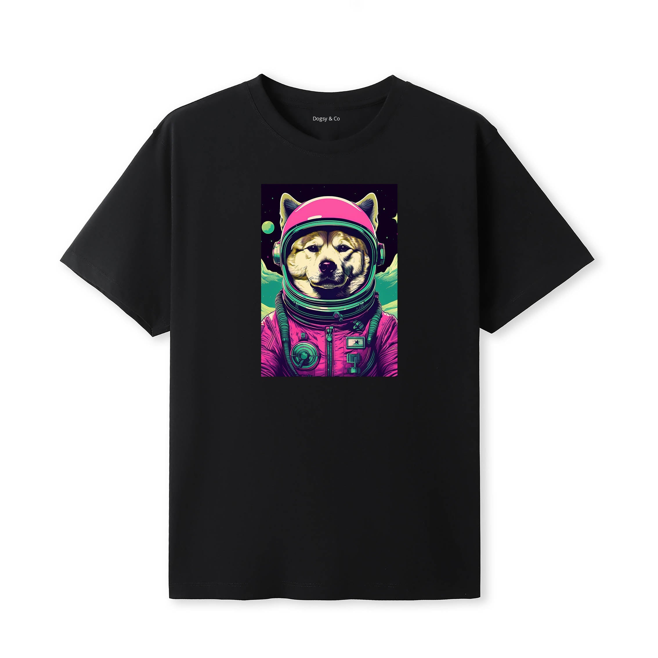 Akita Inu Space Dogs T-Shirt colourful astronaut dog artwork in a retro space design