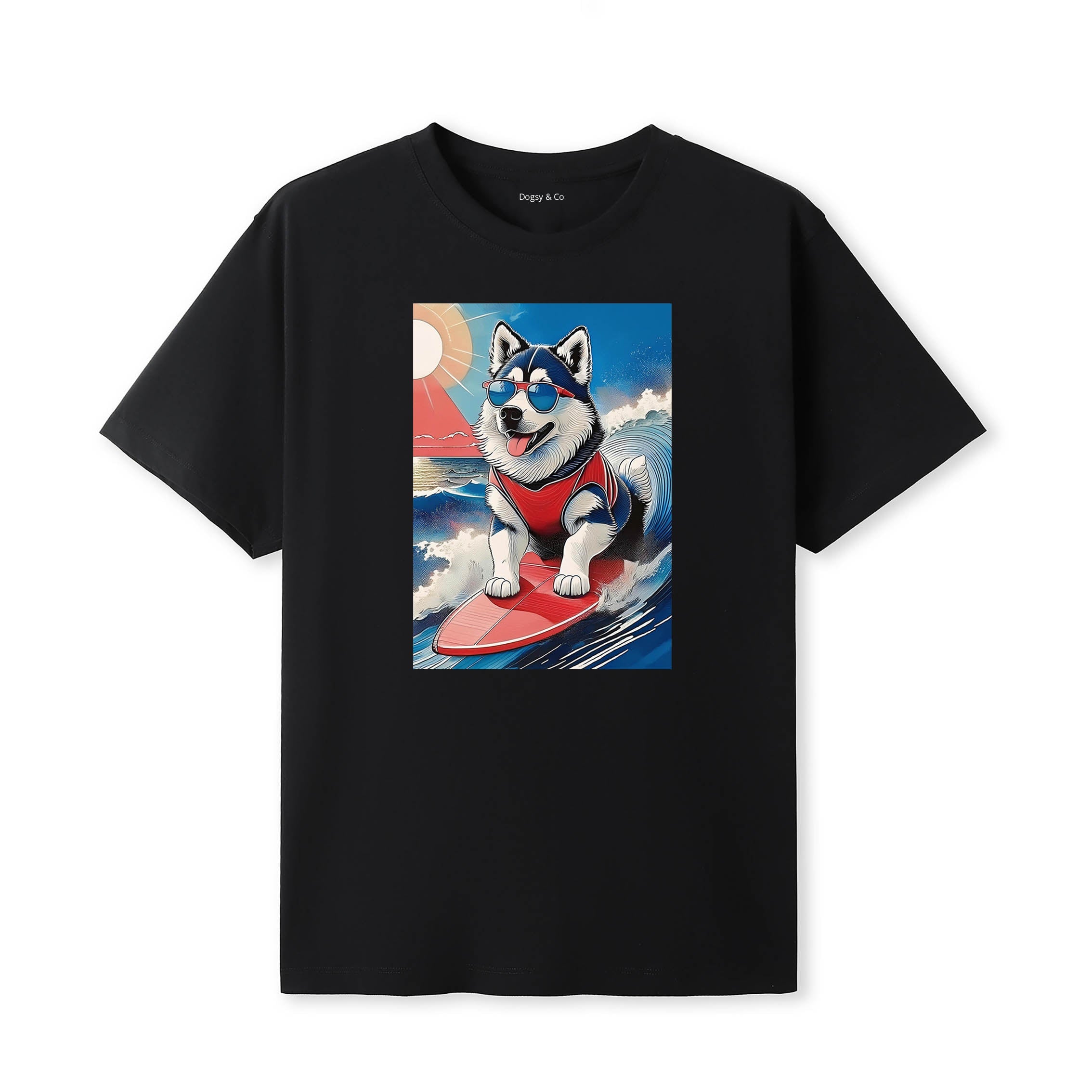 Alaskan Malamute Surfer Hokusai Dogs T-Shirt Artwork