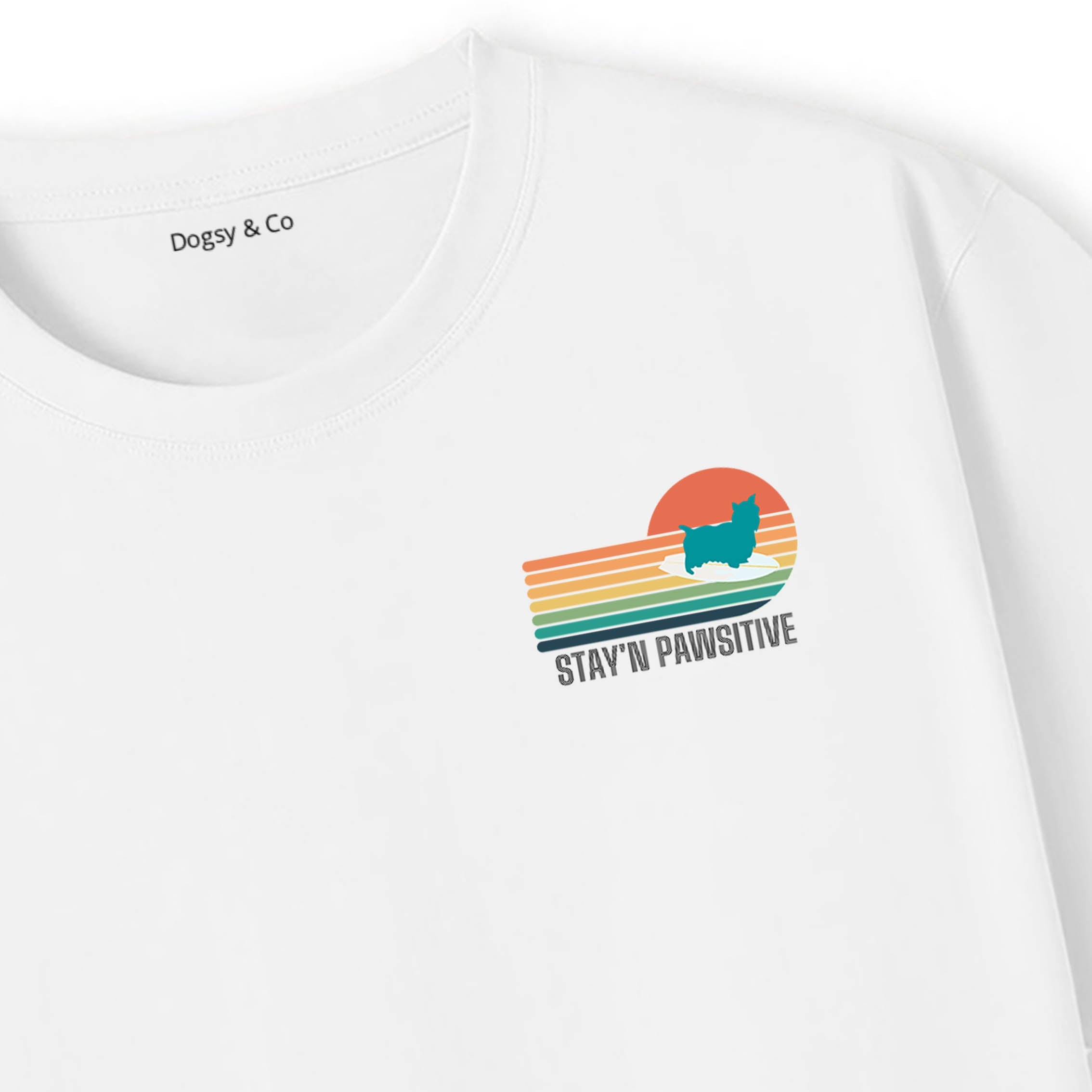 Australian Silky Terrier Stay'n Pawsitive Retro Surfer Dog T-Shirt | Dogsy & Co