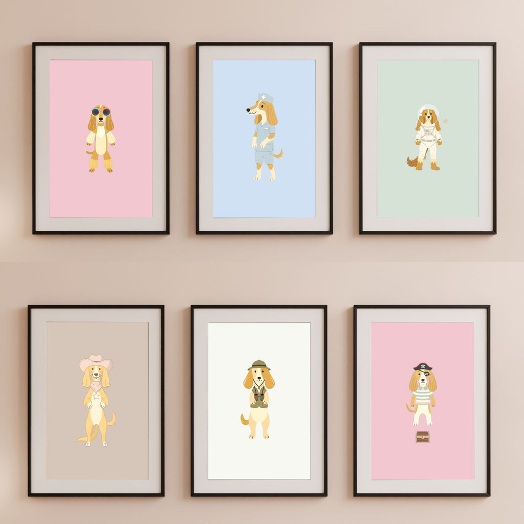 Afghan Hound Kids Nursery Wall Art Print Bundle — 22 Dog Costume Designs, 5 Colours, 6 Print Sizes | Digital Download