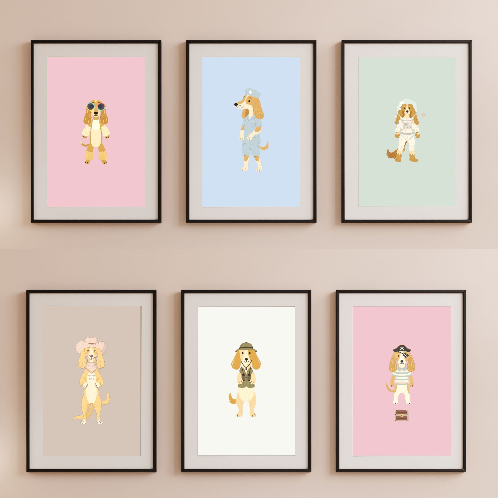 Afghan Hound Kids Nursery Wall Art Print Bundle — 22 Dog Costume Designs, 5 Colours, 6 Print Sizes | Digital Download