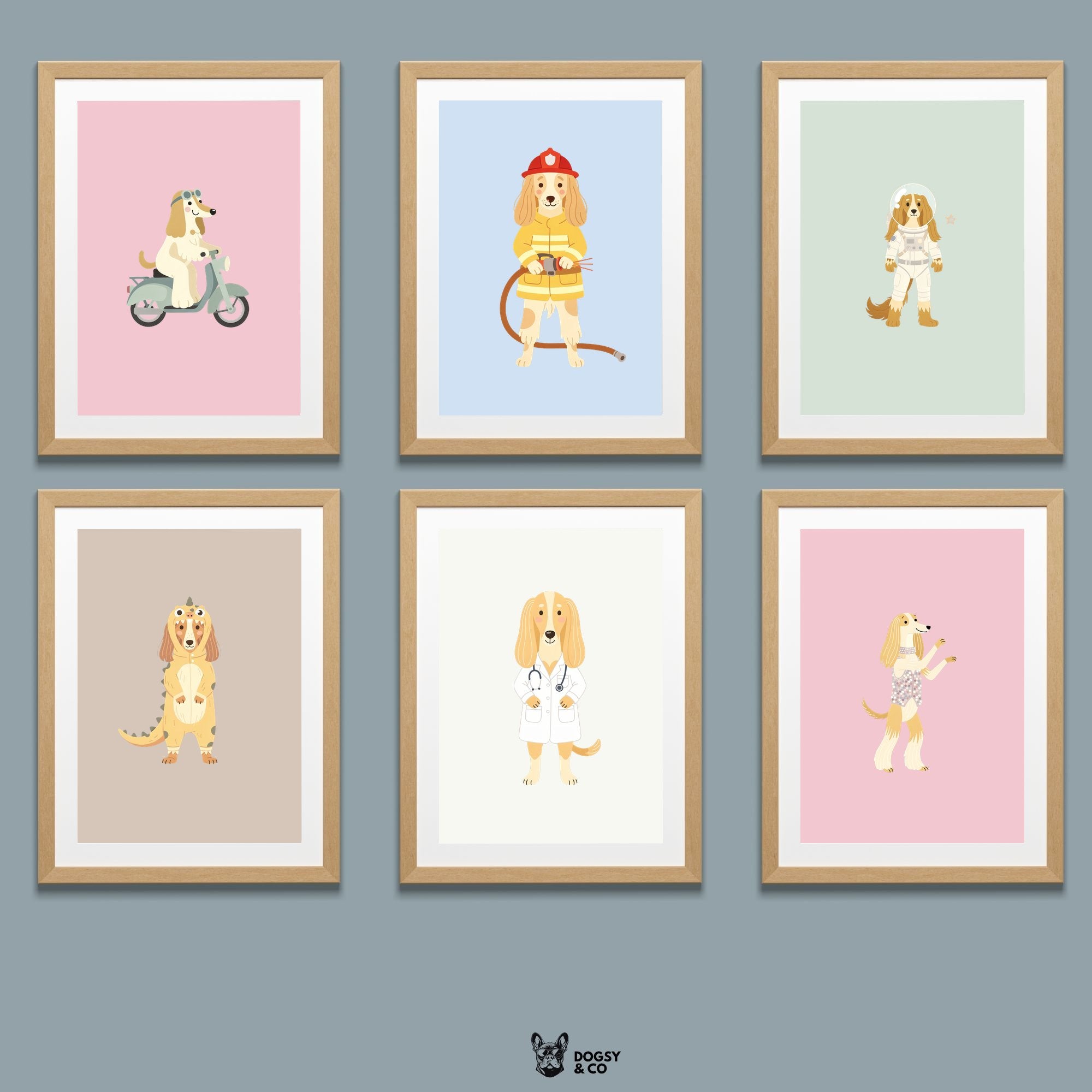Afghan Hound Kids Nursery Wall Art Print Bundle — 22 Dog Costume Designs, 5 Colours, 6 Print Sizes | Digital Download
