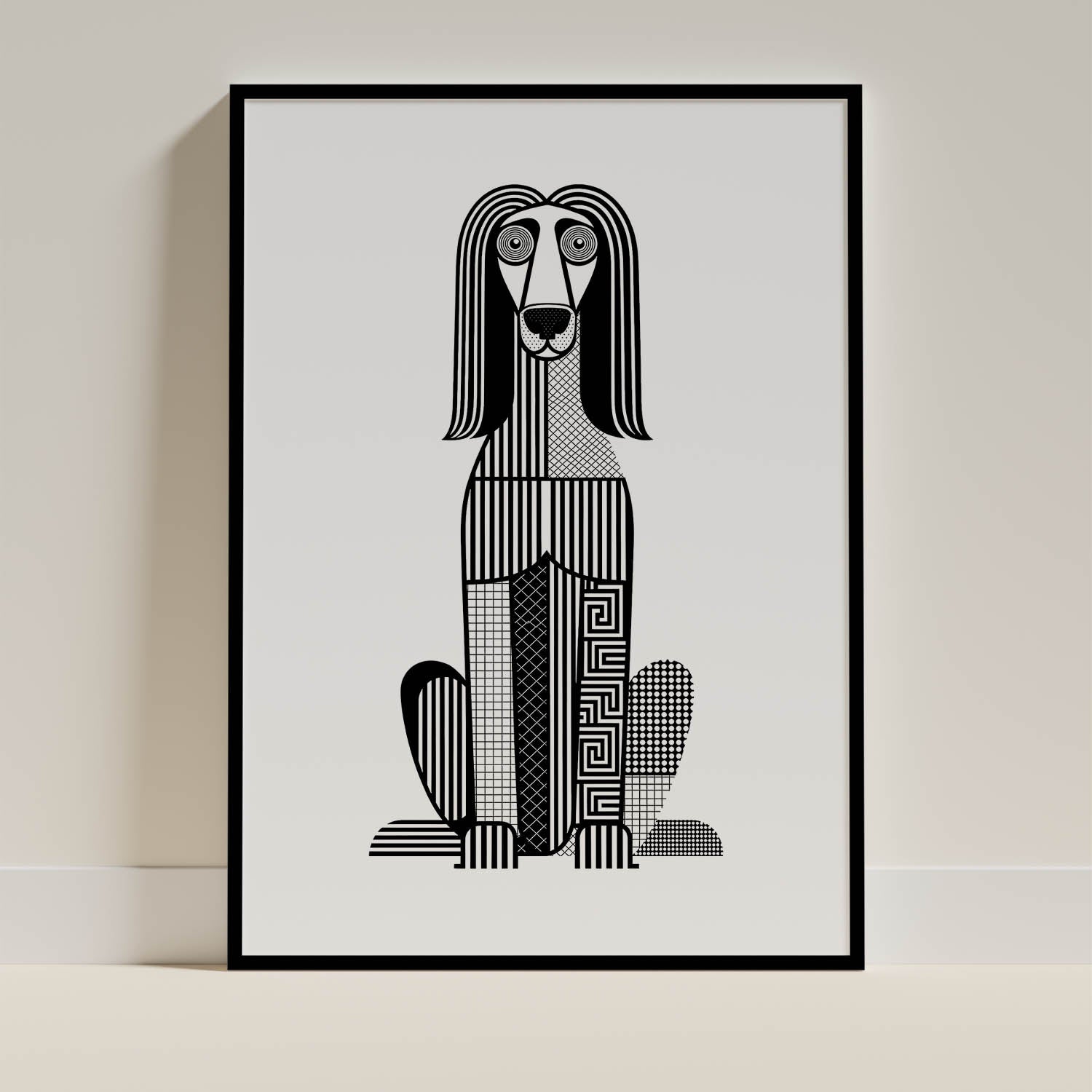 Afghan Hound Geometric Line Art - Black Frame Mockup