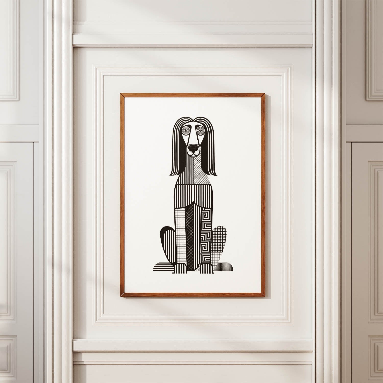 Afghan Hound Geometric Line Art Print - Framed Mockup