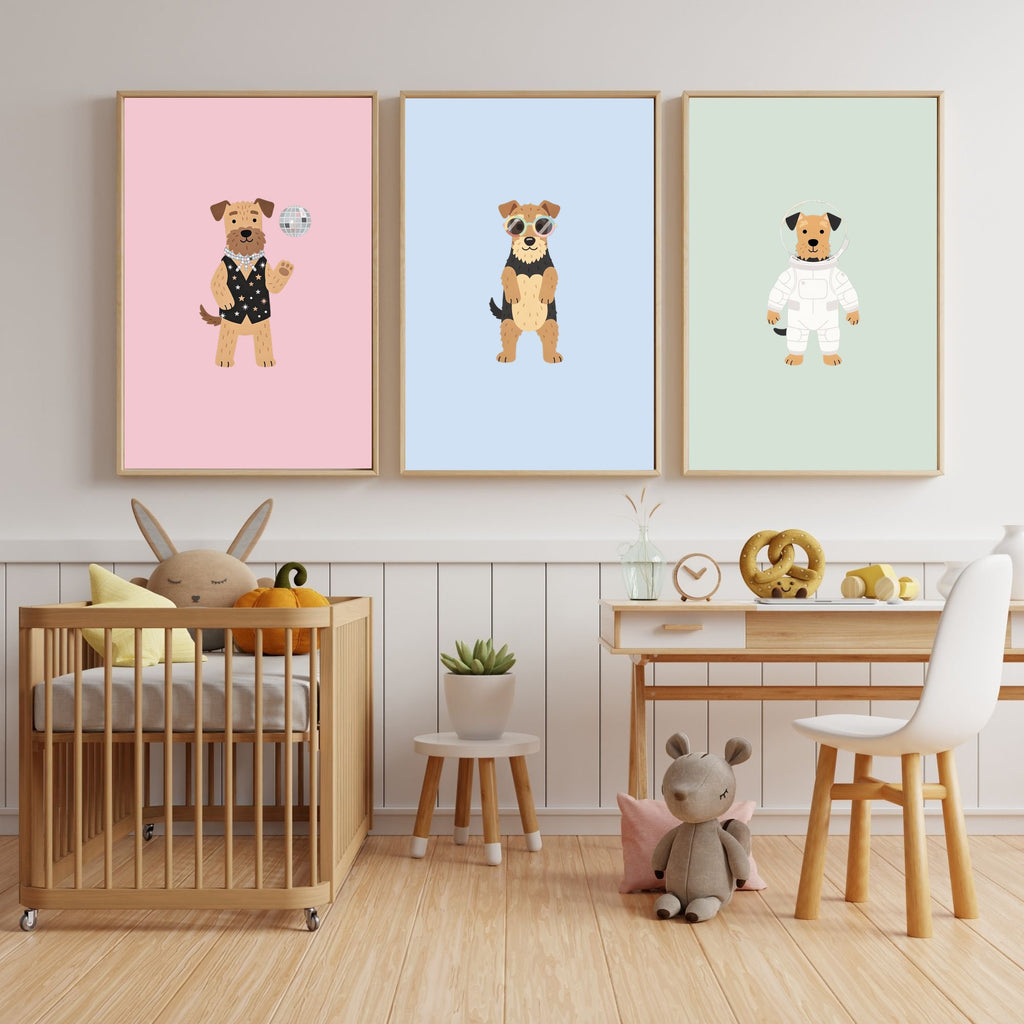 Airedale Terrier Kids Nursery Wall Art Print Bundle — 22 Dog Costume Designs, 5 Colours, 6 Print Sizes | Digital Download
