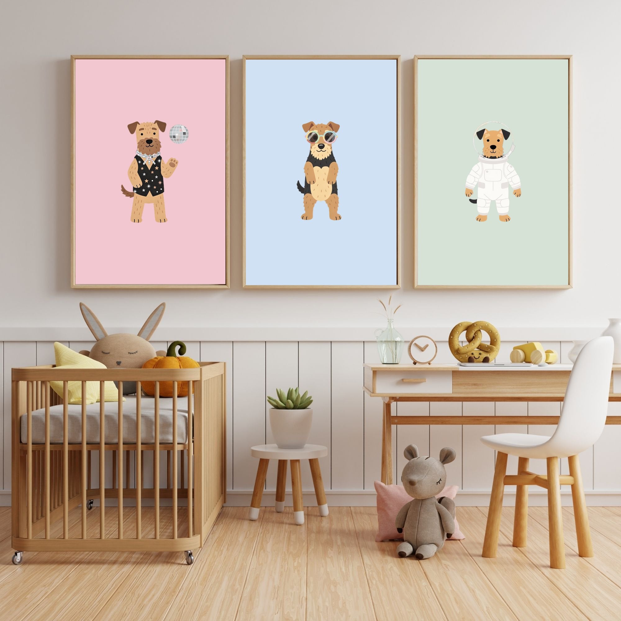 Airedale Terrier Kids Nursery Wall Art Print Bundle — 22 Dog Costume Designs, 5 Colours, 6 Print Sizes | Digital Download