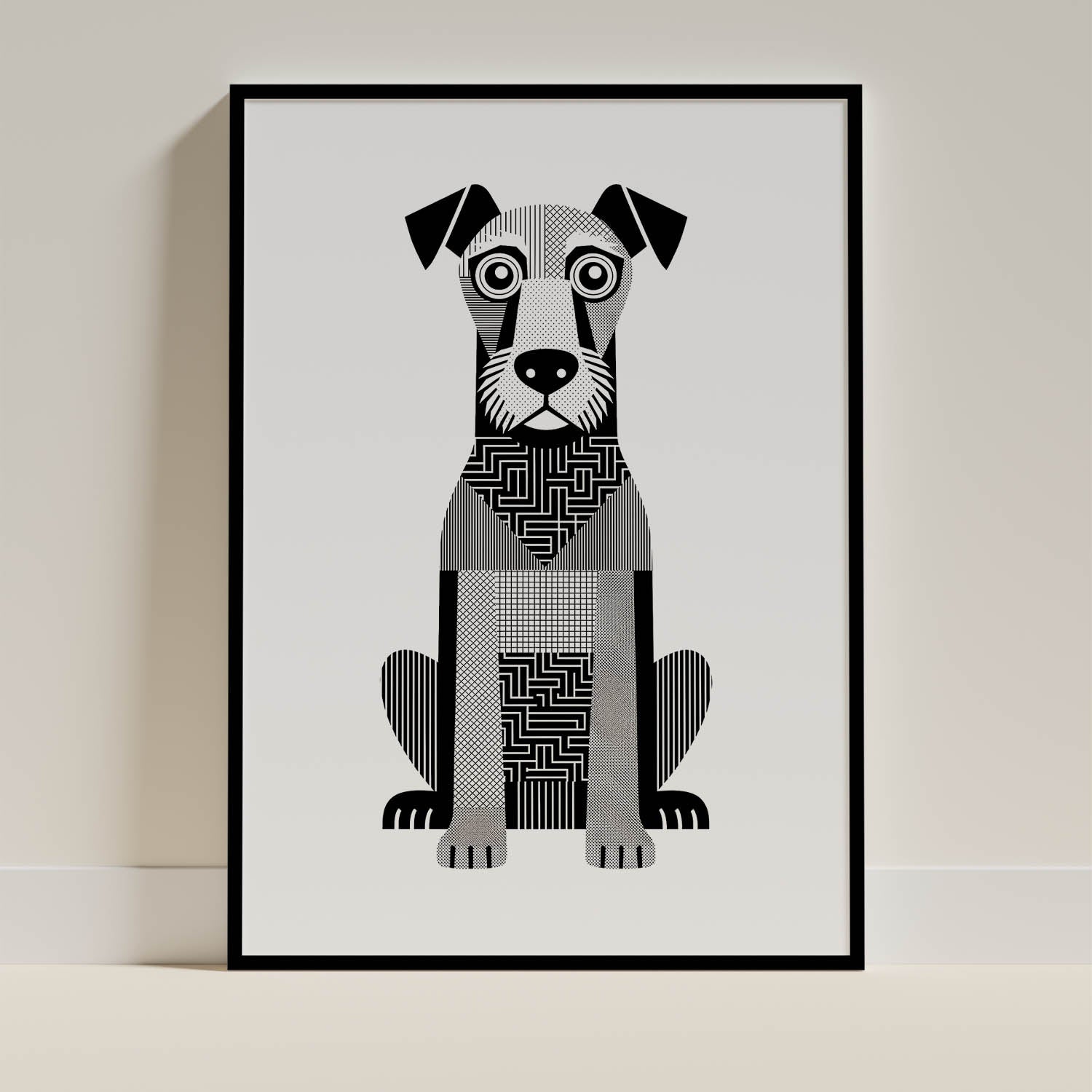 Airedale Terrier Geometric Line Art Print - Framed Mockup