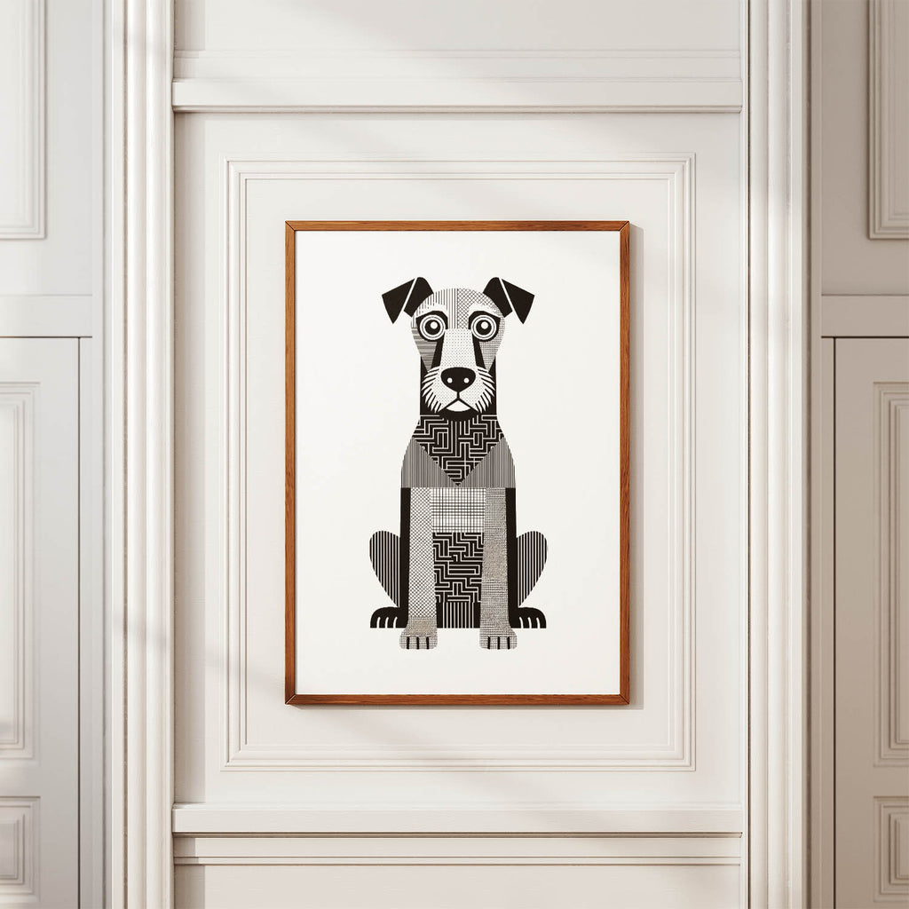 Airedale Terrier Geometric Line Art Print - Framed Mockup