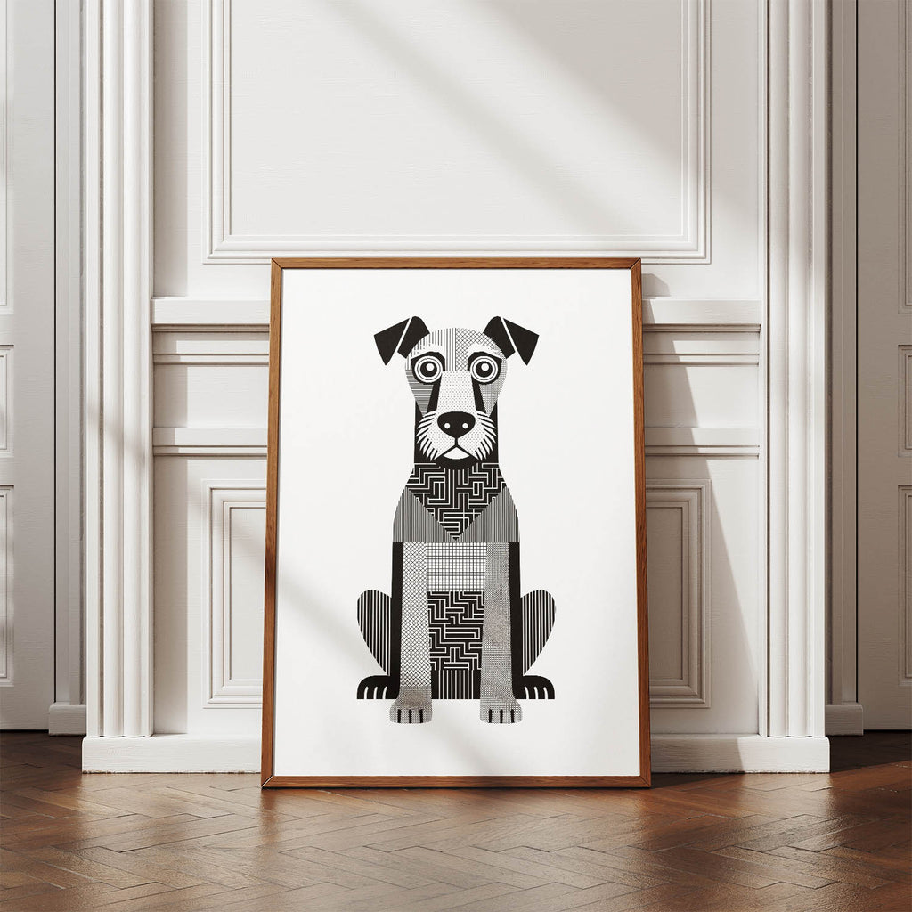 Airedale Terrier Geometric Line Art Print - Framed Mockup