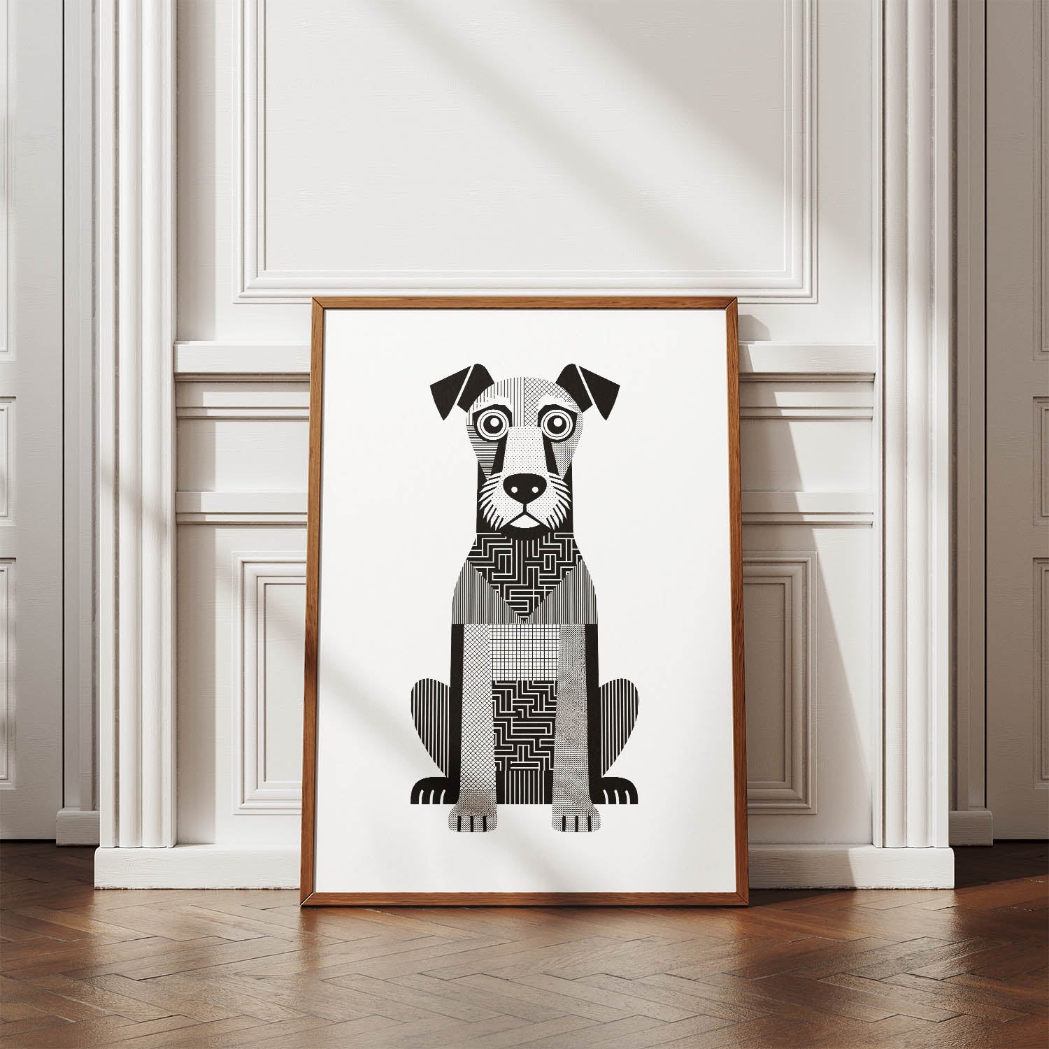 Airedale Terrier Geometric Line Art Print - Framed Mockup