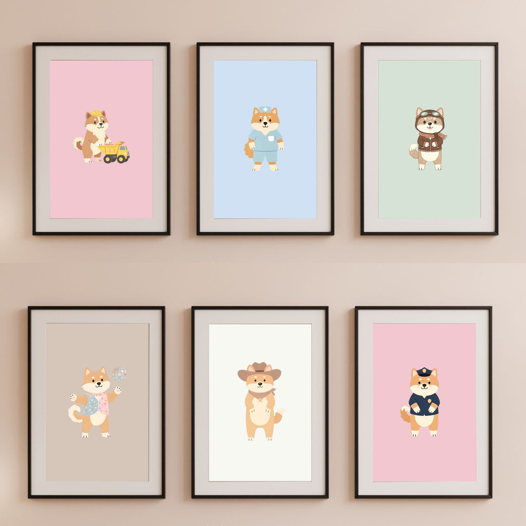 Akita Kids Nursery Wall Art Print Bundle — 22 Dog Costume Designs, 5 Colours, 6 Print Sizes | Digital Download